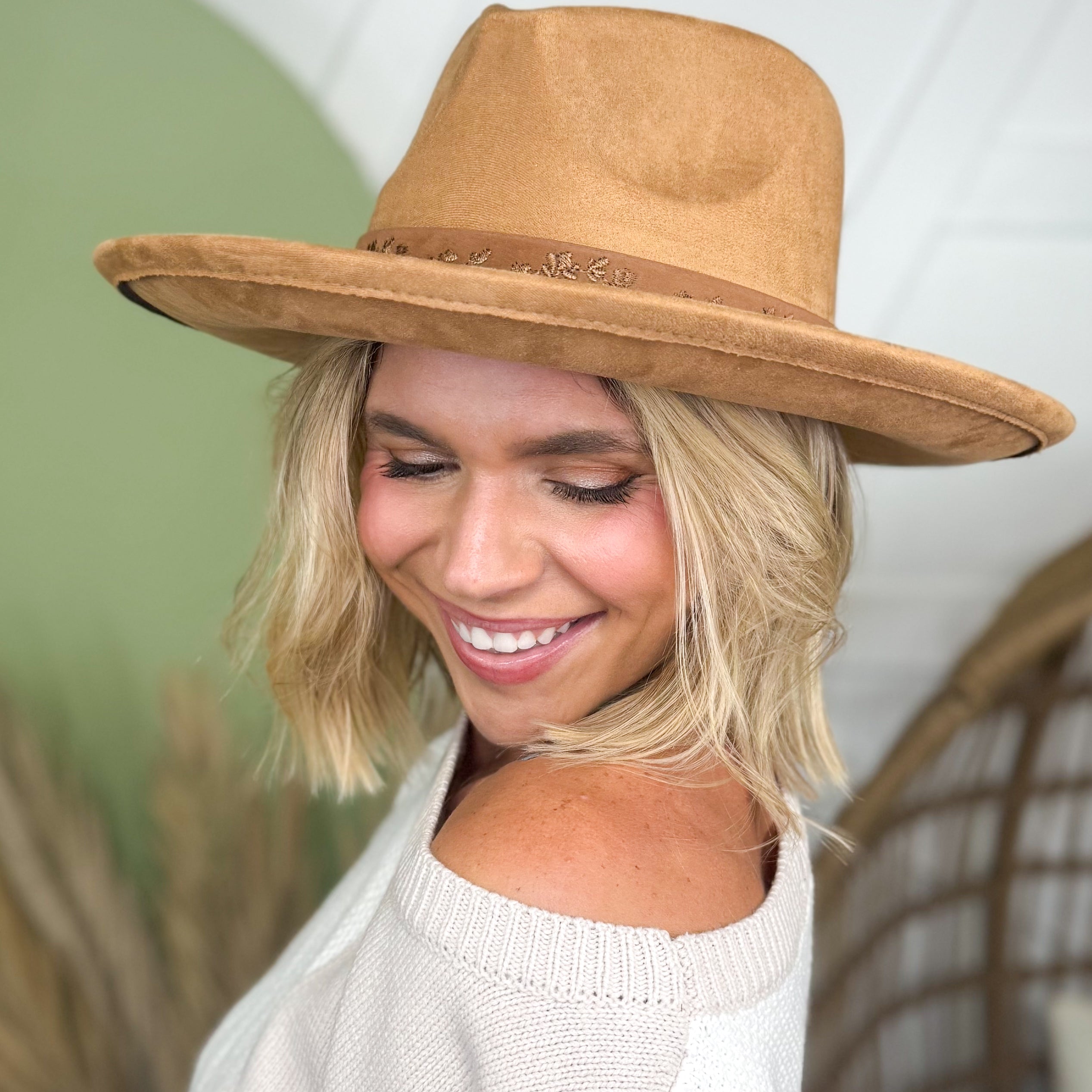 Embroidered Flower Strap Fedora Hat-330 Headwear-Fame Accessories-Heathered Boho Boutique, Women's Fashion and Accessories in Palmetto, FL