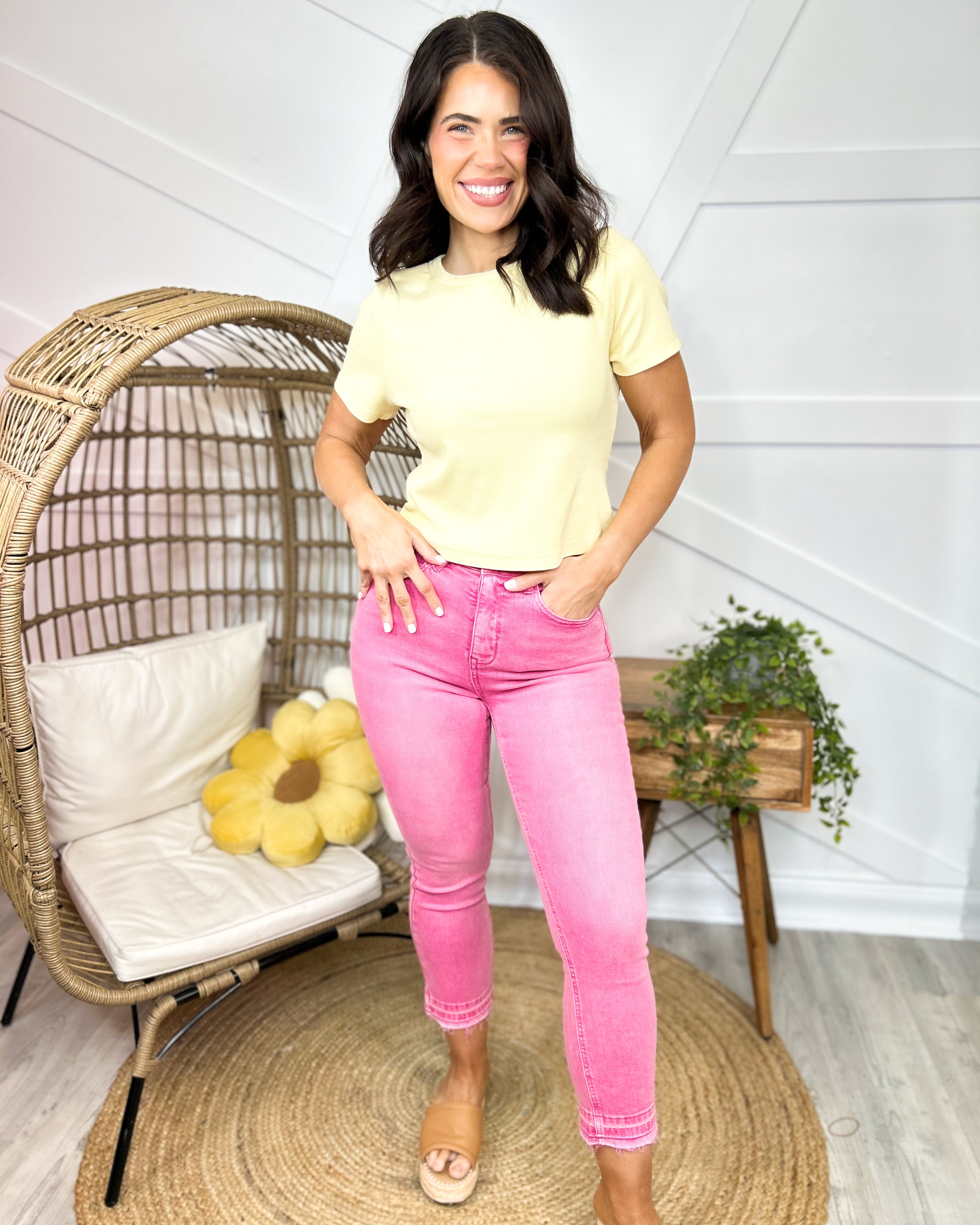 Pink Power Tummy Control Capri Jeans-190 JEANS-SAIGE-Heathered Boho Boutique, Women's Fashion and Accessories in Palmetto, FL