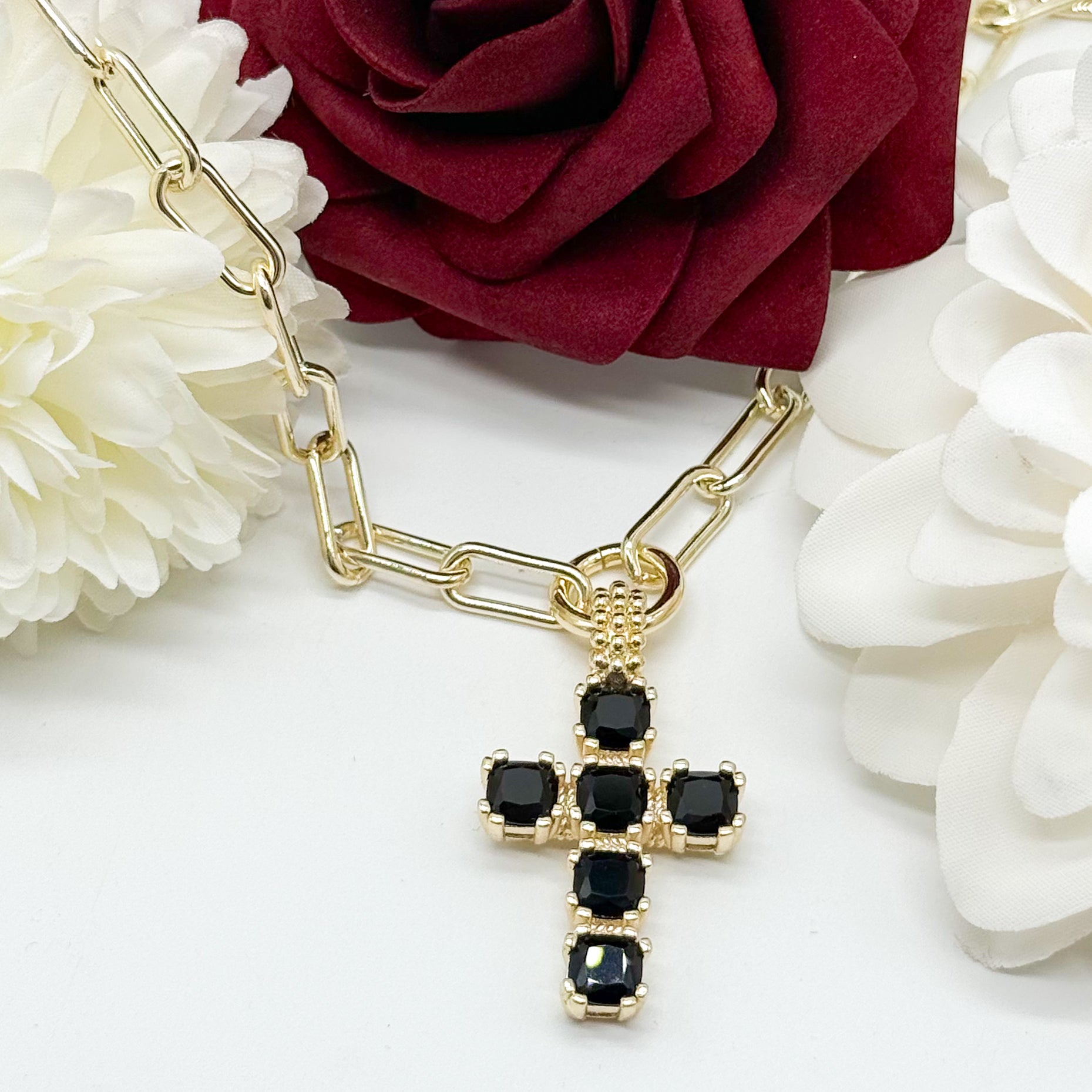 Colored Cross Necklace - Gold-310 Jewelry-Millenx Accessories, LLC.-Heathered Boho Boutique, Women's Fashion and Accessories in Palmetto, FL