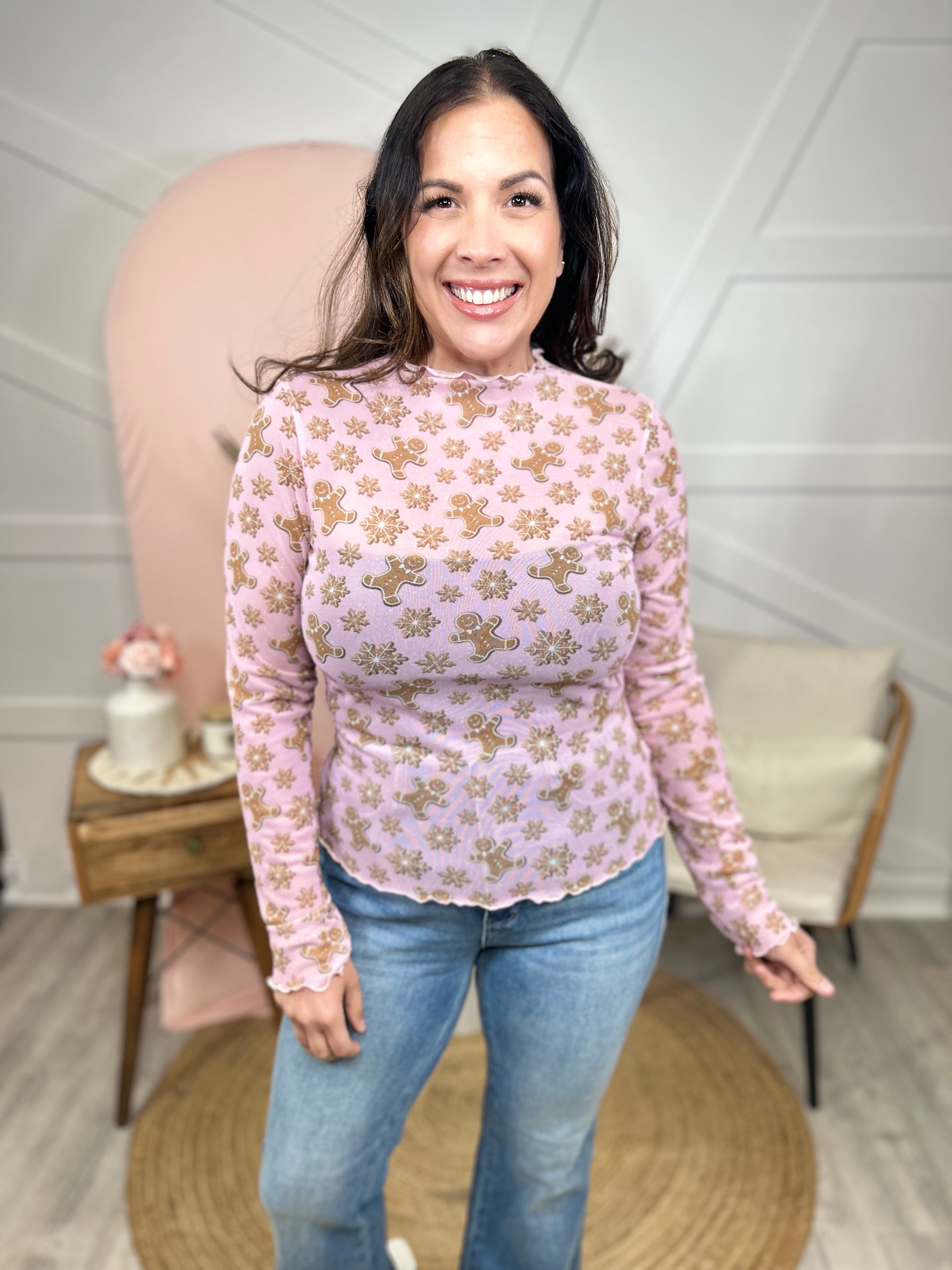 Gingerbread Mesh Top-120 LONG SLEEVE TOPS-Nylon Apparel-Heathered Boho Boutique, Women's Fashion and Accessories in Palmetto, FL