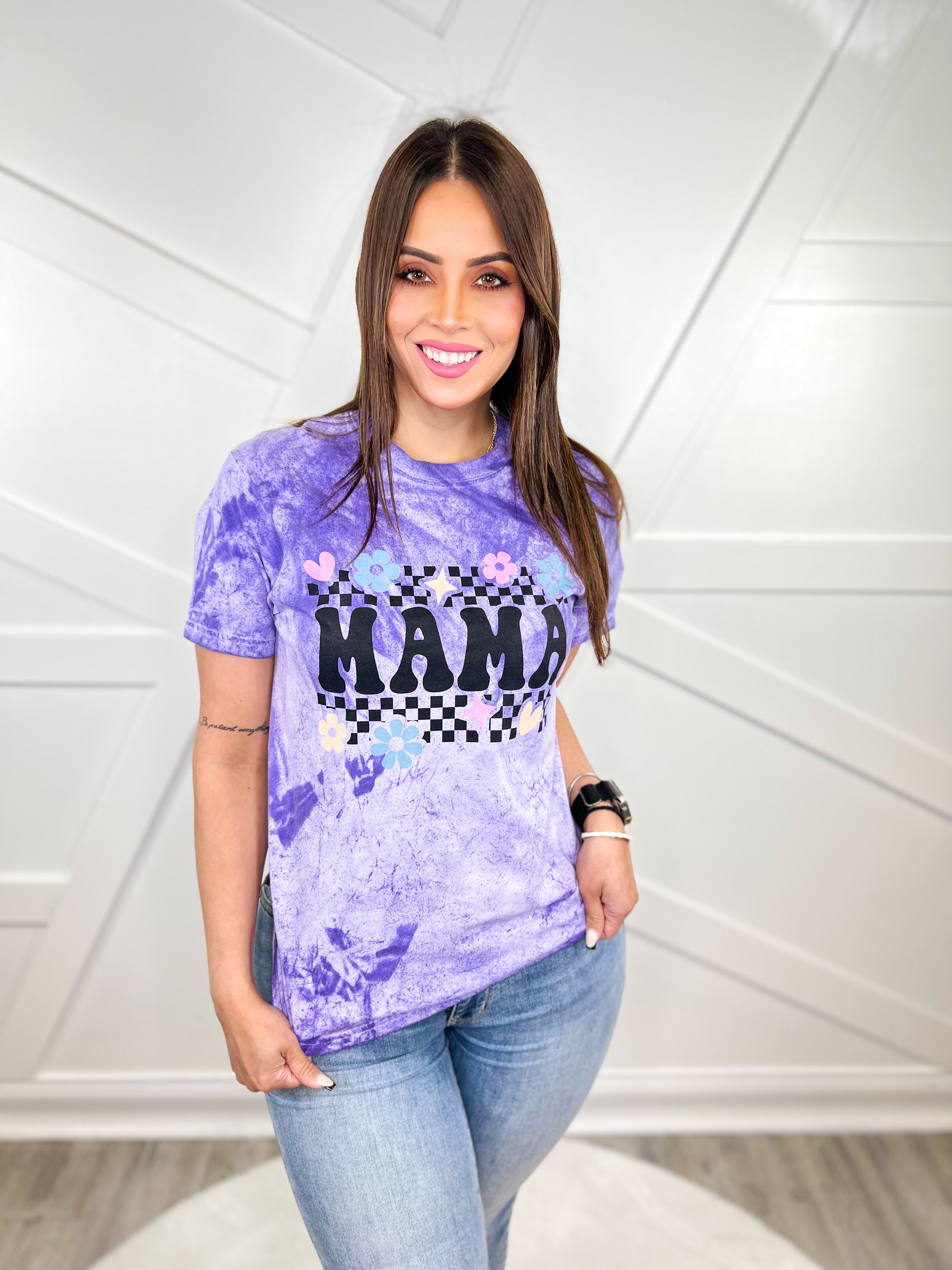 Checkered Floral Mother's Day Graphic Tee- Multiple Name Options-130 Graphic Tees-Heathered Boho-Heathered Boho Boutique, Women's Fashion and Accessories in Palmetto, FL