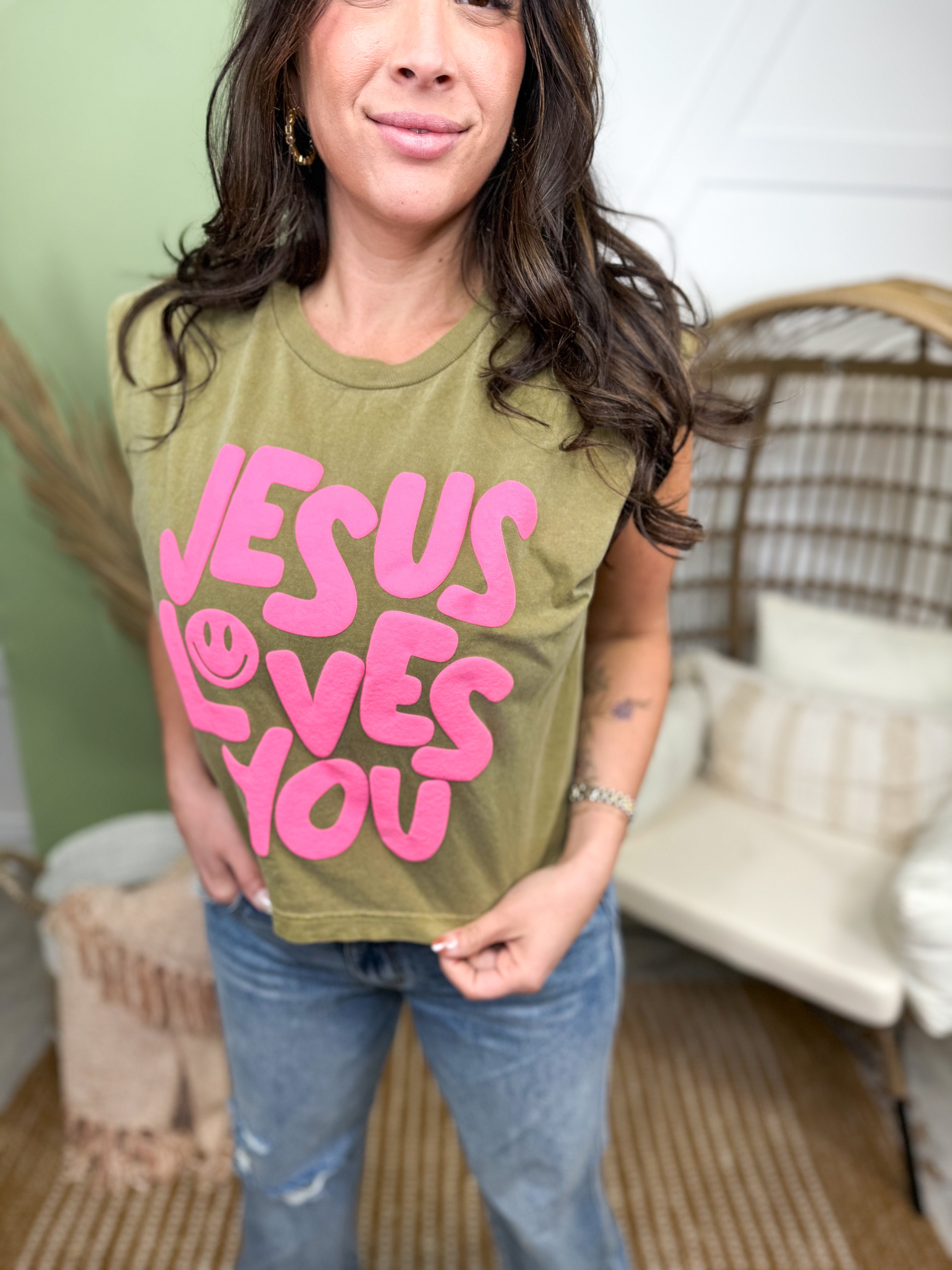 Jesus Loves You Tee-130 Graphic Tees-Poppy & Pine-Heathered Boho Boutique, Women's Fashion and Accessories in Palmetto, FL