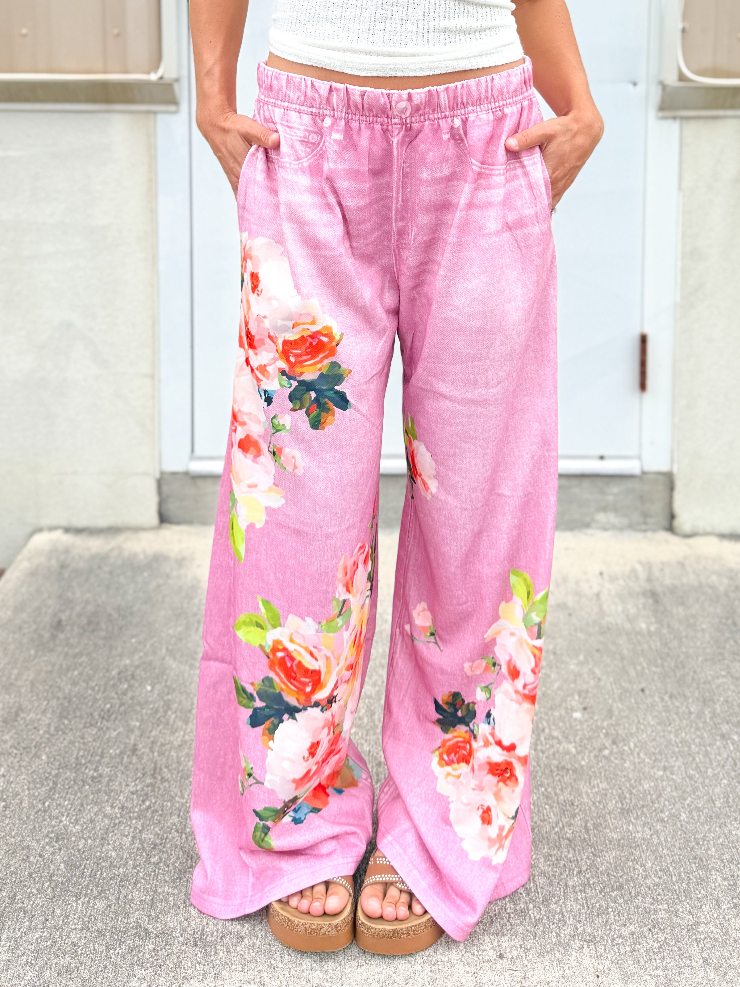 Wildflower Wash Wide Leg Pants-150 PANTS-ODDI-Heathered Boho Boutique, Women's Fashion and Accessories in Palmetto, FL