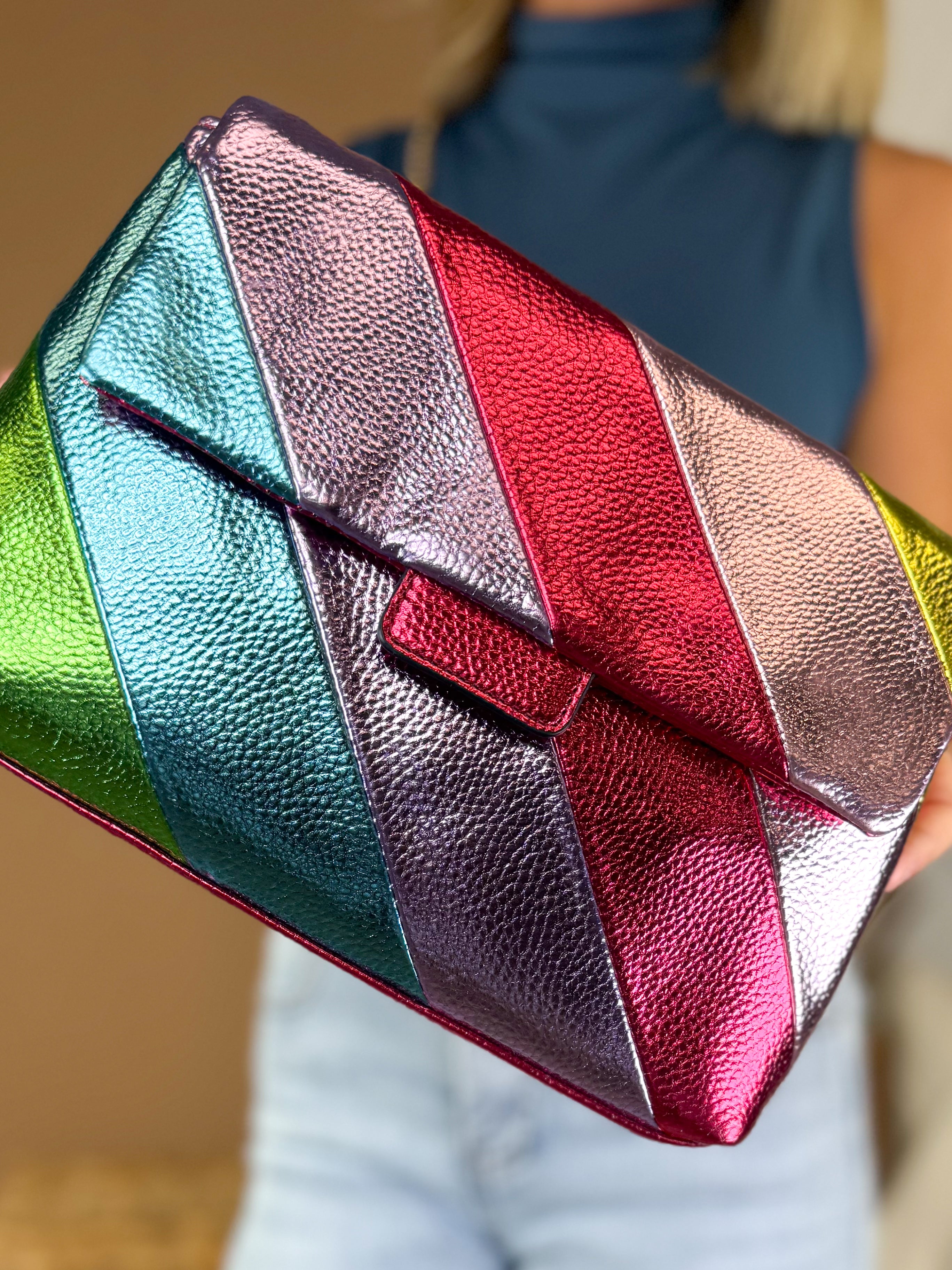 Metallic Rainbow Handbag-320 Bags-Tops Handbags-Heathered Boho Boutique, Women's Fashion and Accessories in Palmetto, FL