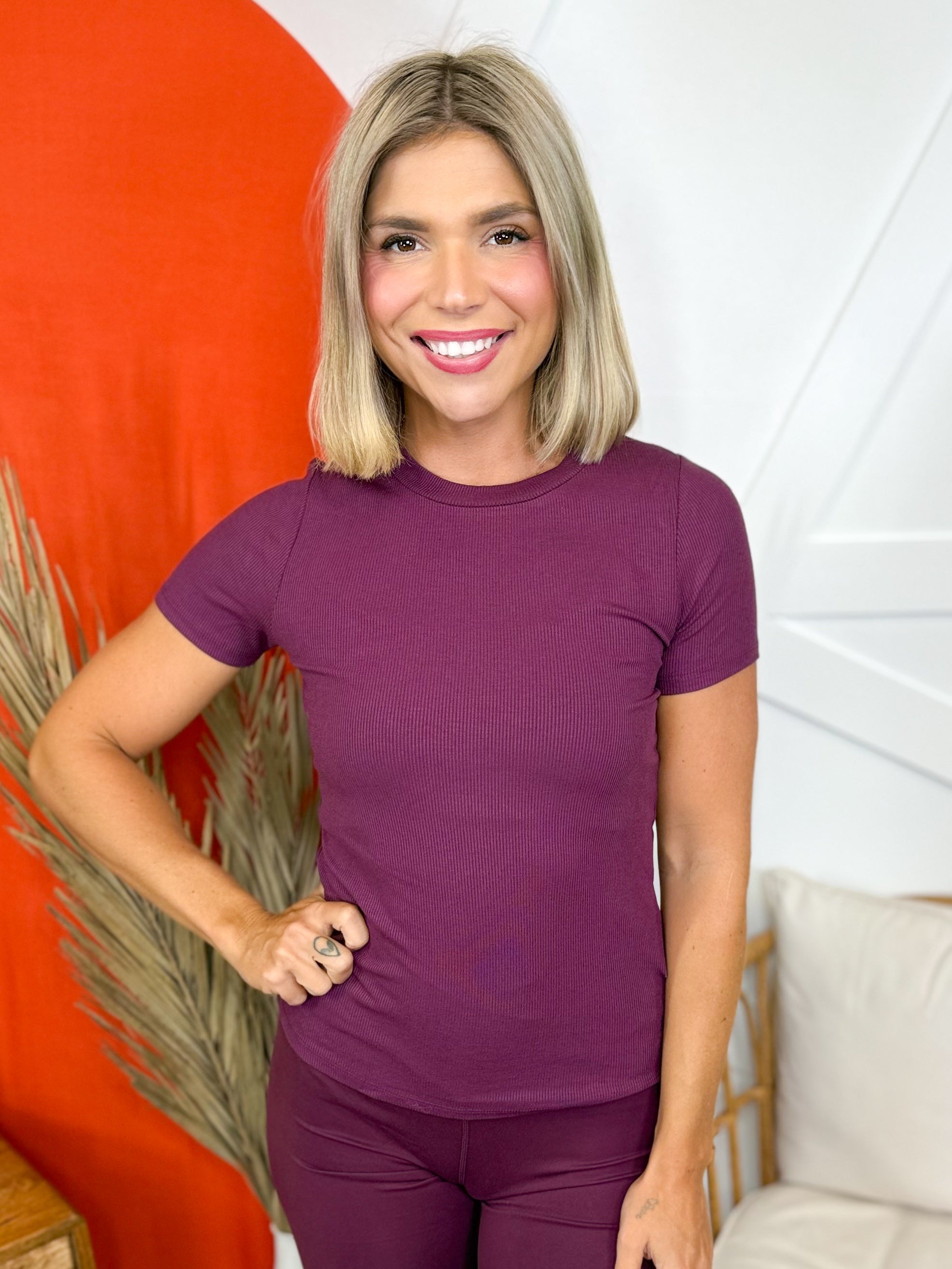 Chic A La Mode Top-110 SHORT SLEEVE TOP-MONO B-Heathered Boho Boutique, Women's Fashion and Accessories in Palmetto, FL