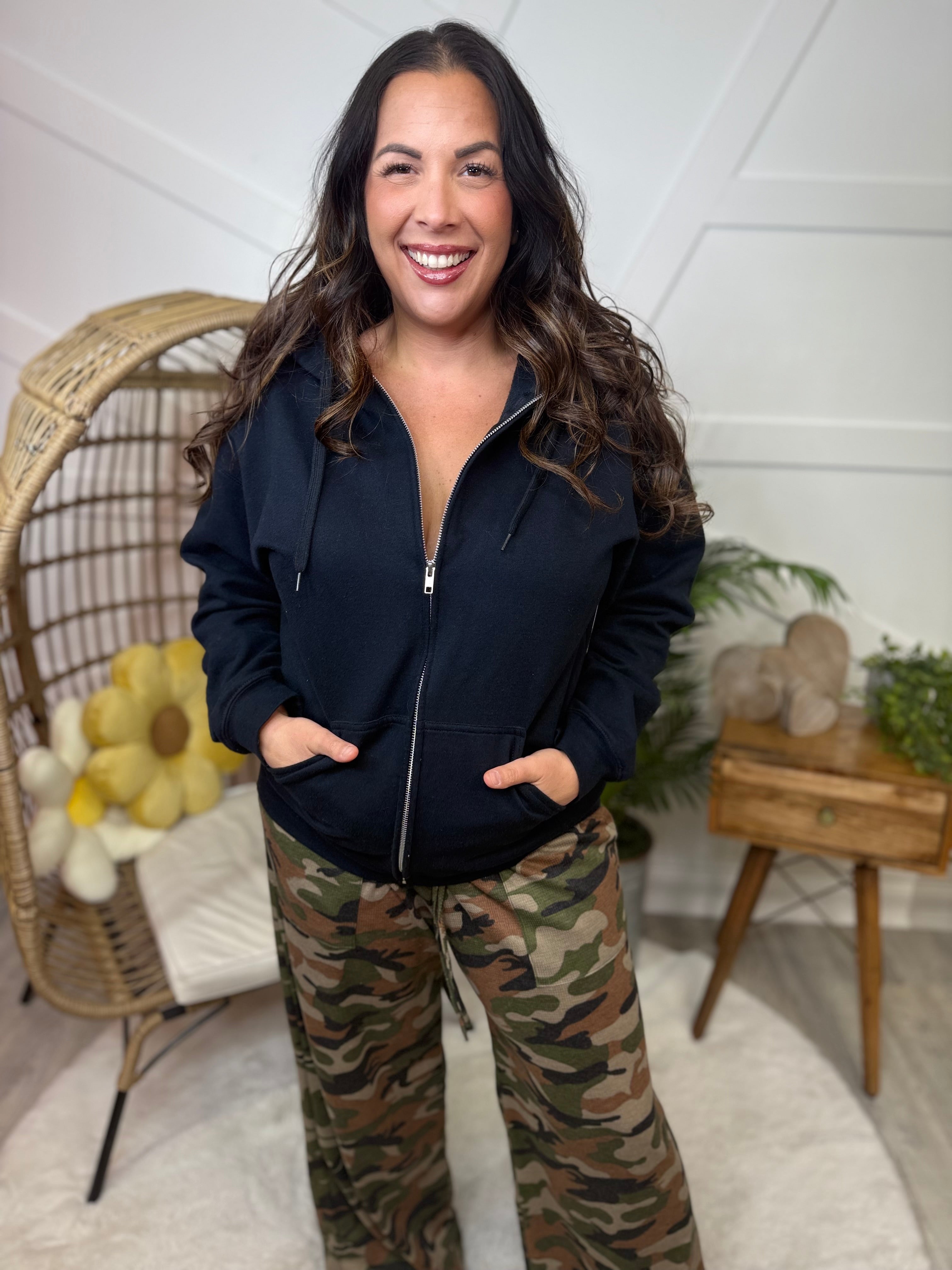 Coffee & Confidence Graphic Zip-Up Hooded Sweatshirt-130 Graphic Tees-Heathered Boho-Heathered Boho Boutique, Women's Fashion and Accessories in Palmetto, FL