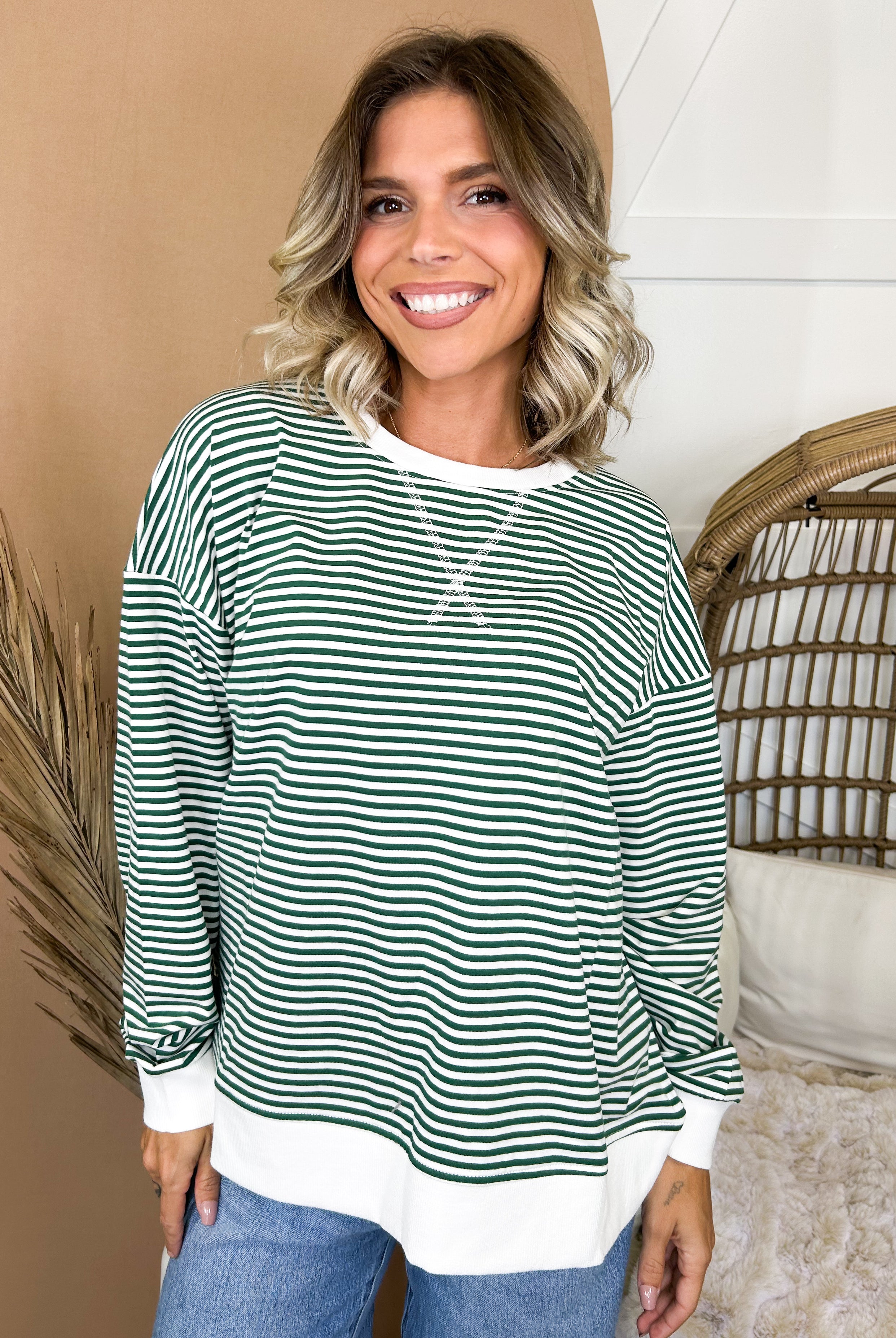The Weekend Mood Striped Top-120 LONG SLEEVE TOPS-ZENANA-Heathered Boho Boutique, Women's Fashion and Accessories in Palmetto, FL