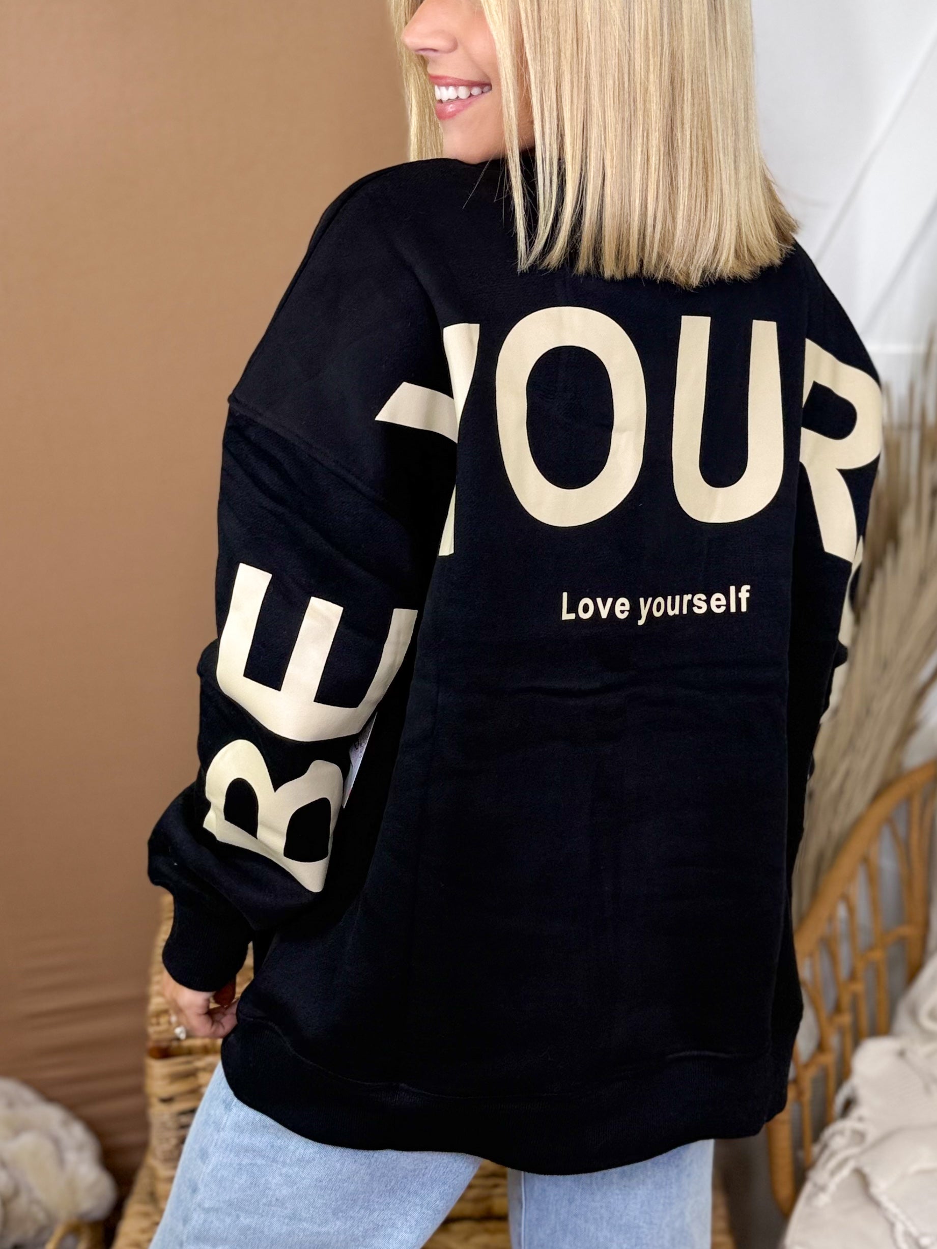 Restock: Be Yourself Sweatshirt-120 Long Sleeve Tops-Jade by Jane-Heathered Boho Boutique, Women's Fashion and Accessories in Palmetto, FL