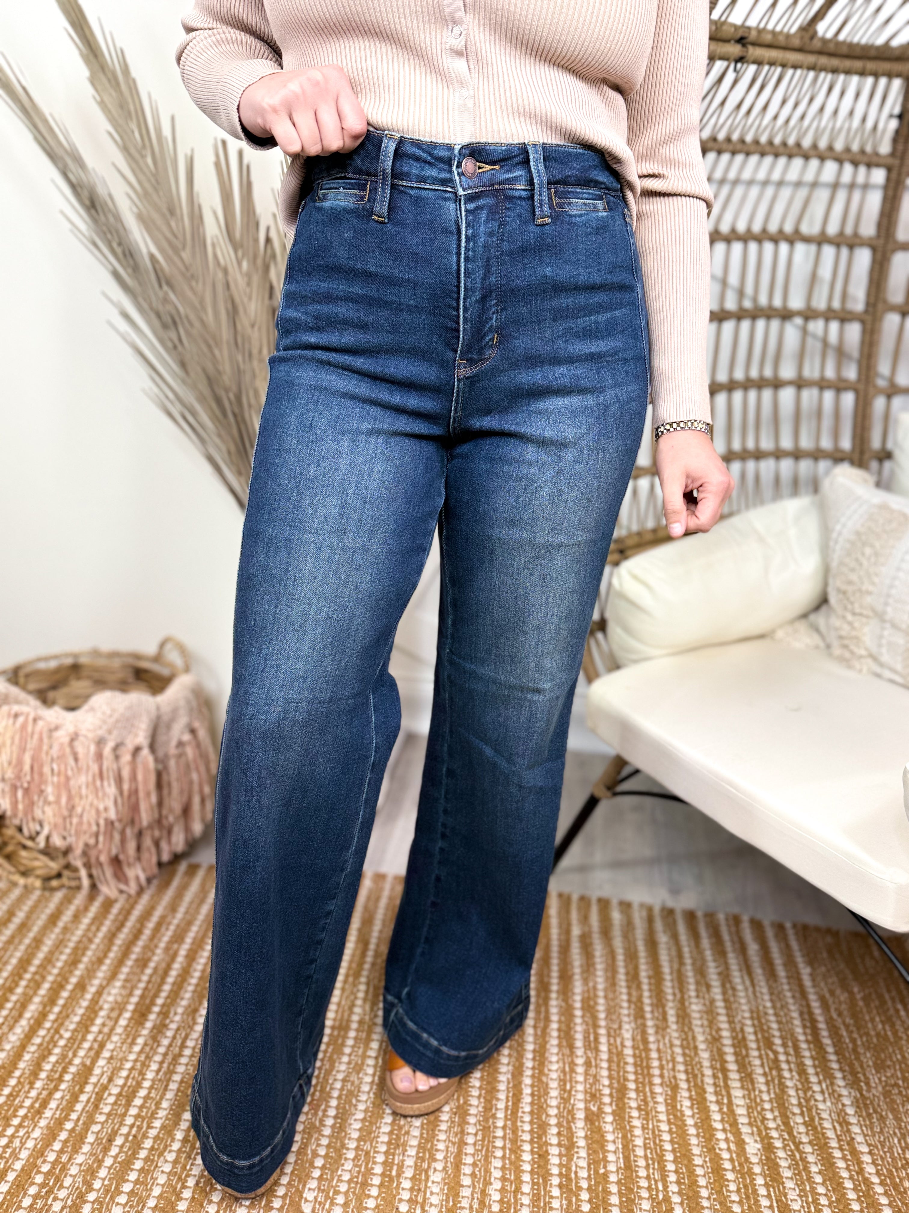 Retro Chic Tummy Control Wide Leg by Judy Blue-190 JEANS-Judy Blue-Heathered Boho Boutique, Women's Fashion and Accessories in Palmetto, FL