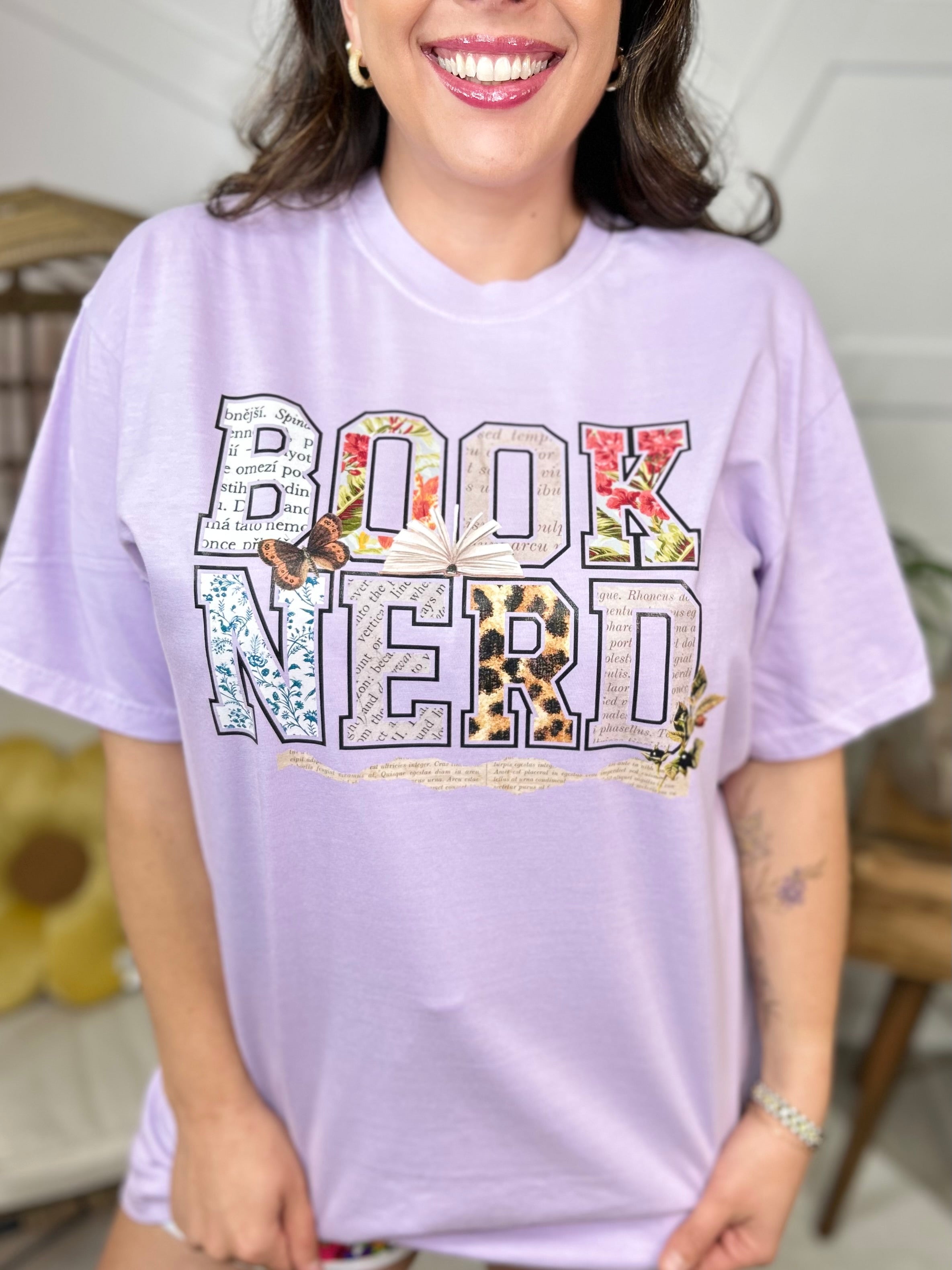 Book Nerd Graphic Tee-130 Graphic Tees-Heathered Boho-Heathered Boho Boutique, Women's Fashion and Accessories in Palmetto, FL