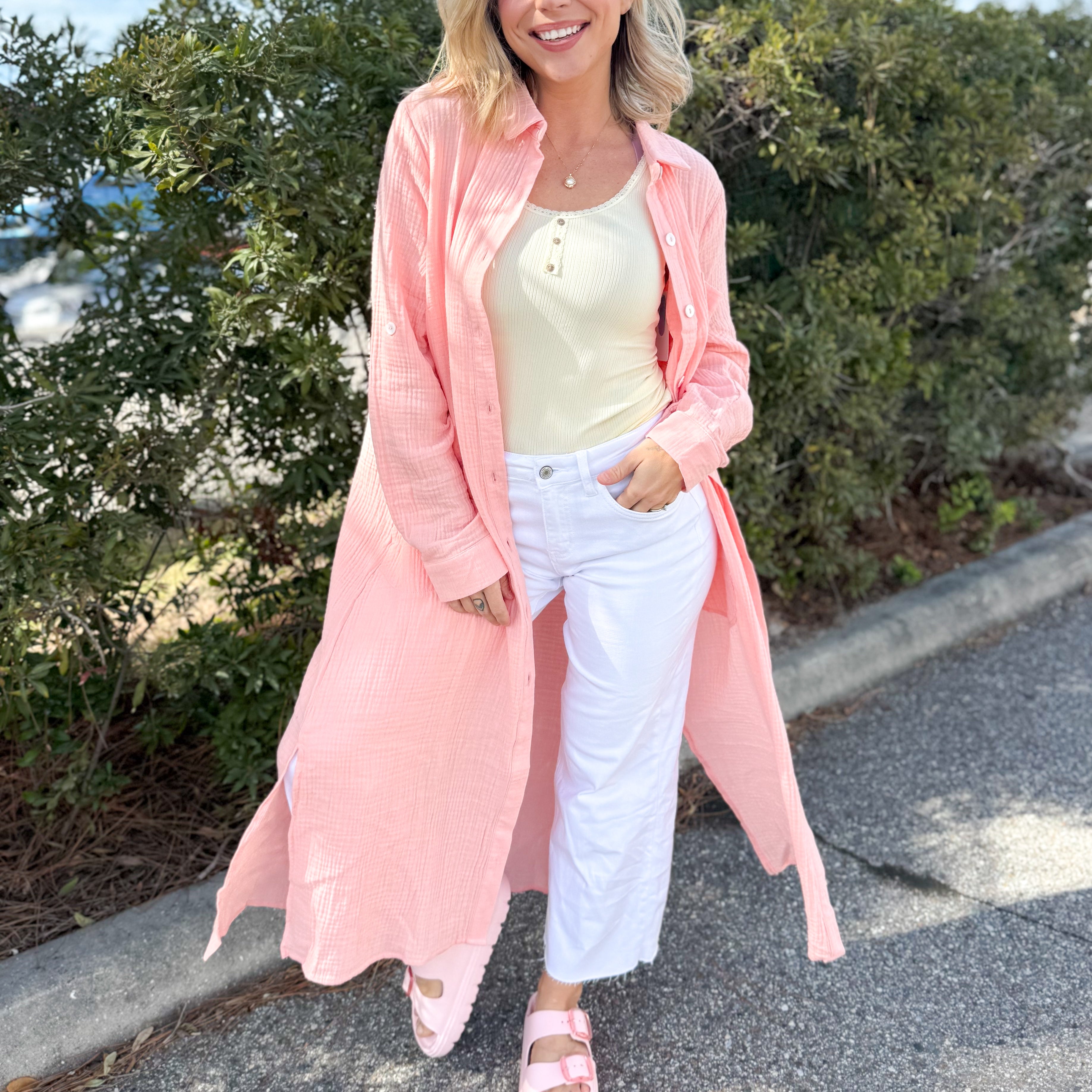 Evelyn Cotton Gauze Button Up Cardigan-220 CARDIGANS KIMONOS-DEAR SCARLETT-Heathered Boho Boutique, Women's Fashion and Accessories in Palmetto, FL