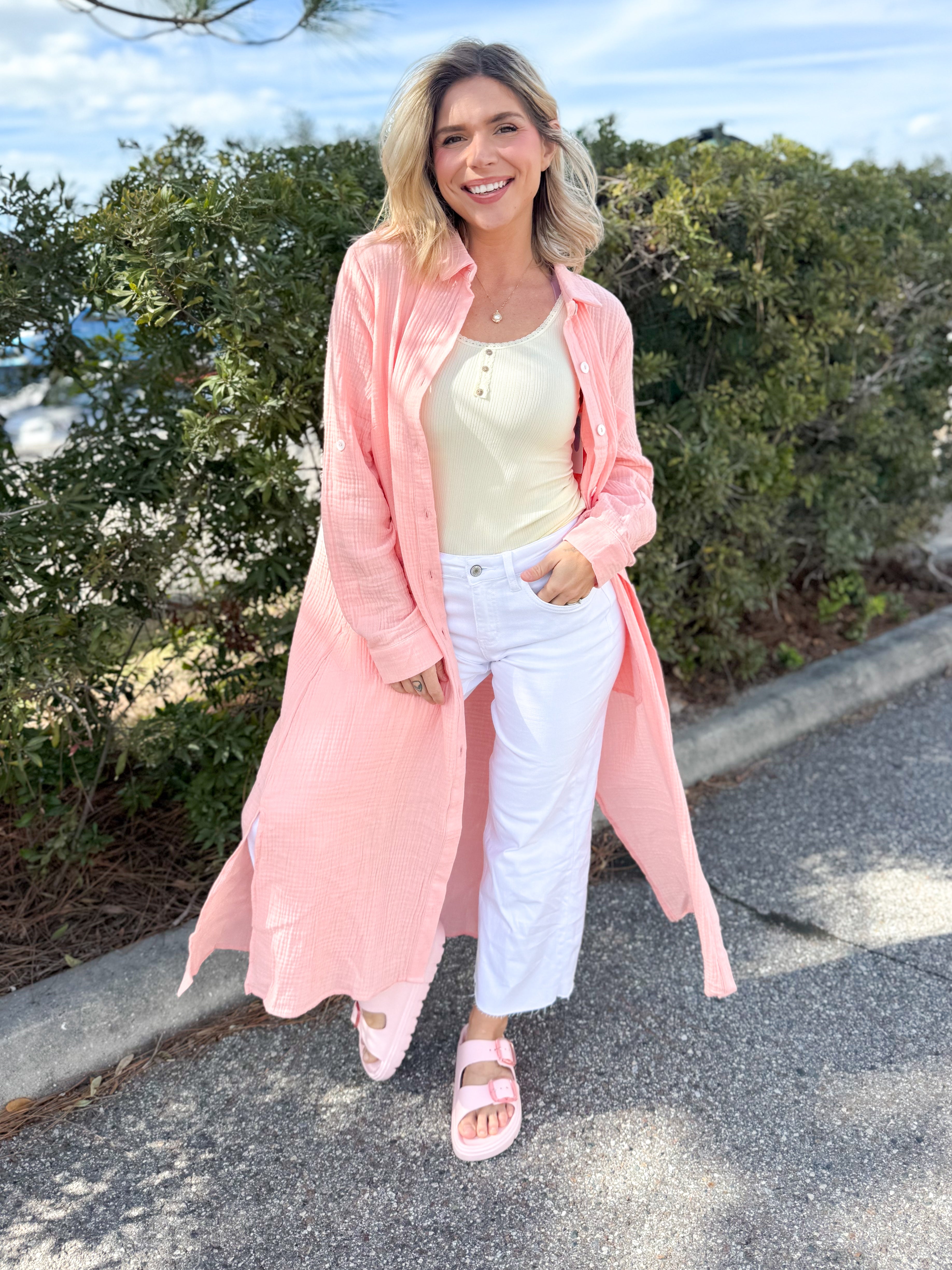 Evelyn Cotton Gauze Button Up Cardigan-220 CARDIGANS KIMONOS-DEAR SCARLETT-Heathered Boho Boutique, Women's Fashion and Accessories in Palmetto, FL