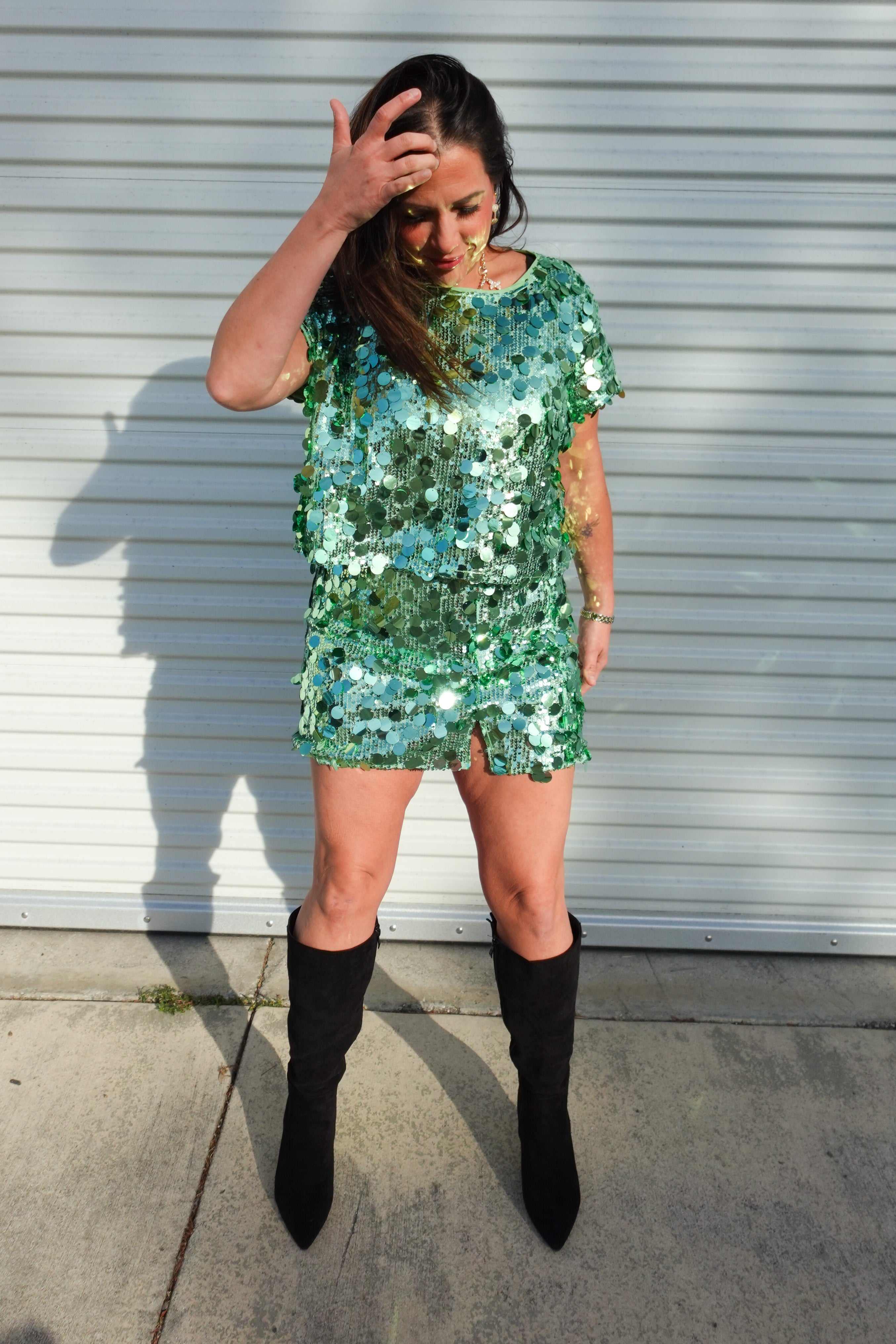 Let Your Sparkle Through Top-110 SHORT SLEEVE TOP-White Birch-Heathered Boho Boutique, Women's Fashion and Accessories in Palmetto, FL