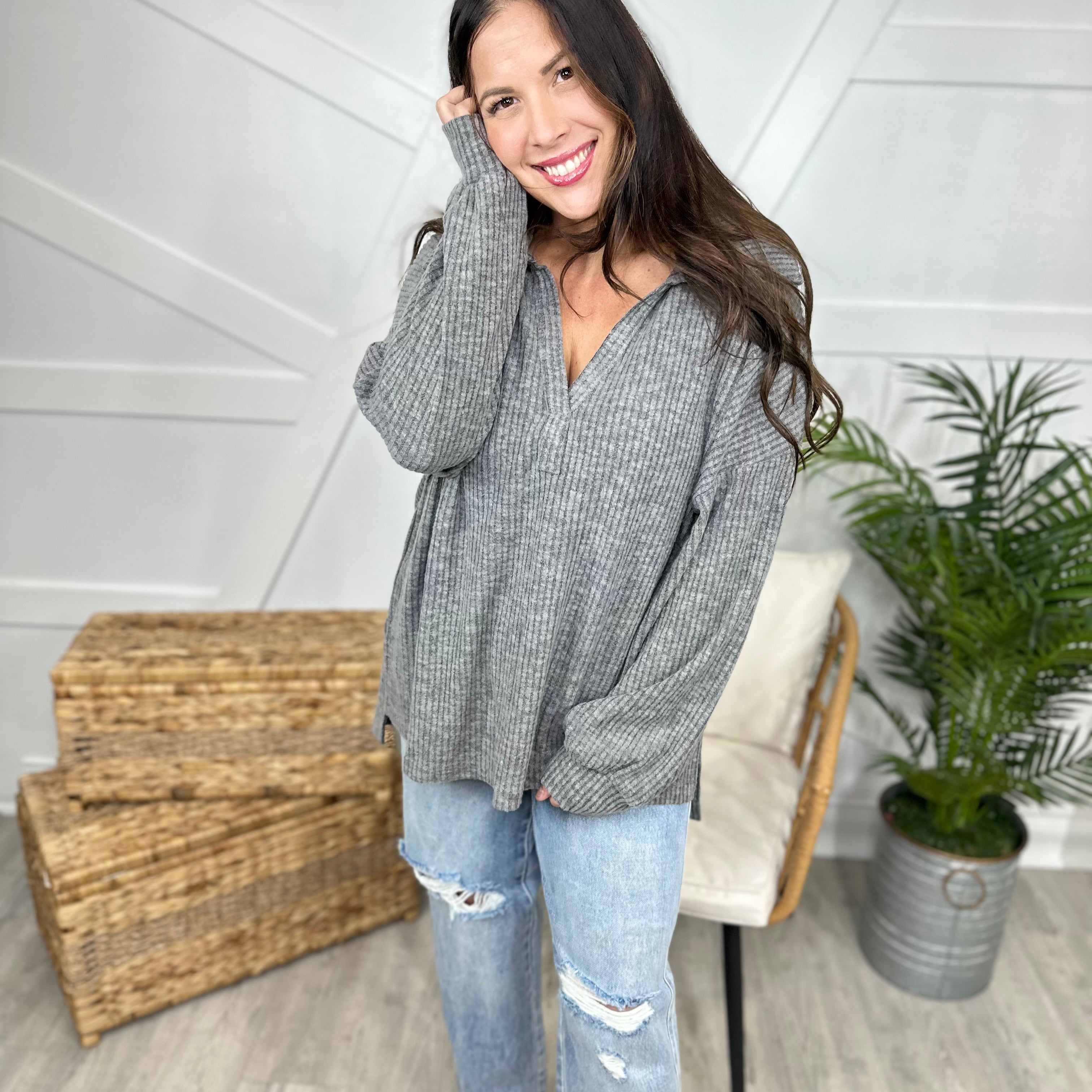 Restock: Clear My Schedule Long Sleeve Top-120 Long Sleeve Tops-White Birch-Heathered Boho Boutique, Women's Fashion and Accessories in Palmetto, FL