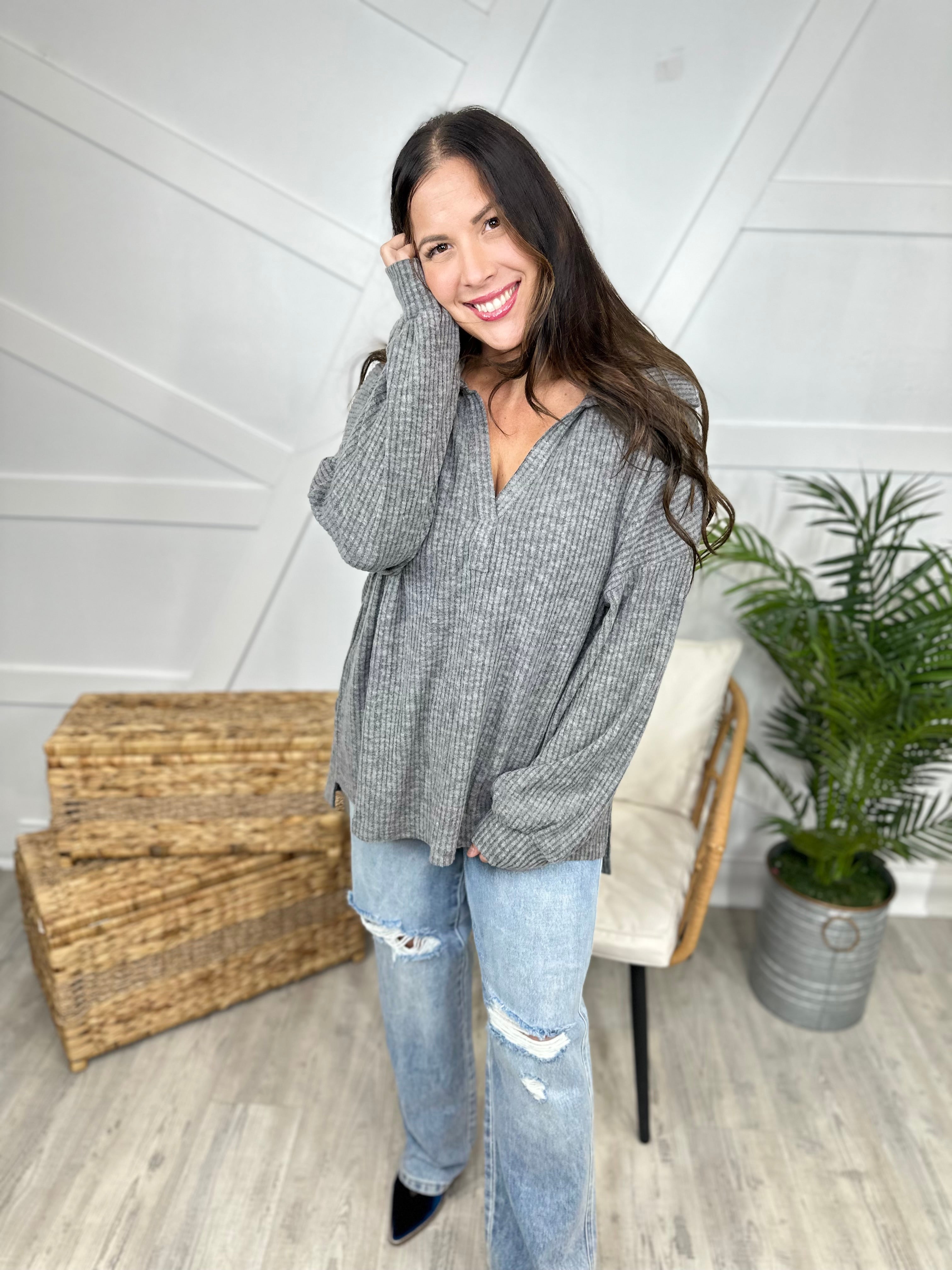 Restock: Clear My Schedule Long Sleeve Top-120 Long Sleeve Tops-White Birch-Heathered Boho Boutique, Women's Fashion and Accessories in Palmetto, FL