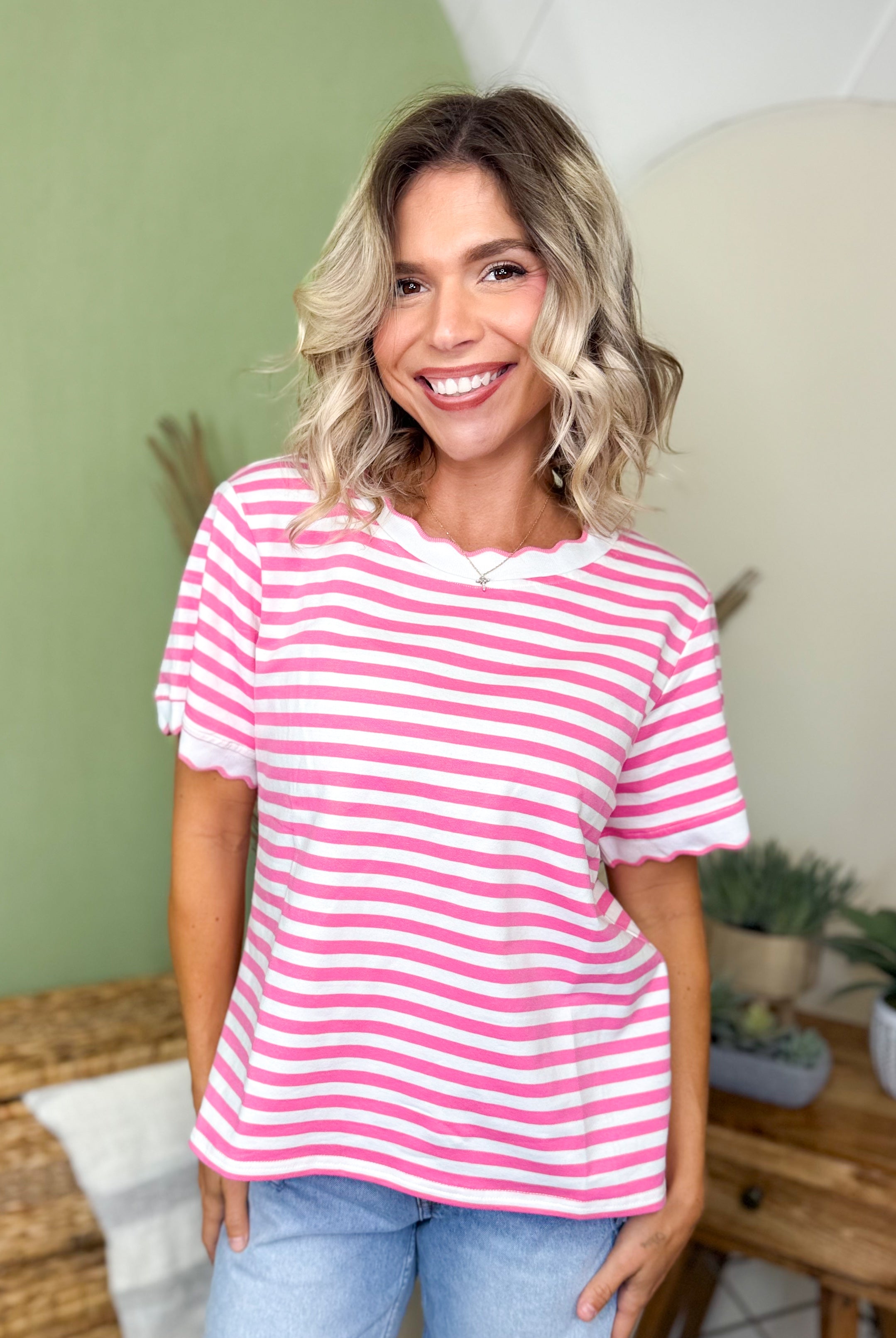 The Everyday Classic Striped Tee-110 SHORT SLEEVE TOP-POLAGRAM-Heathered Boho Boutique, Women's Fashion and Accessories in Palmetto, FL