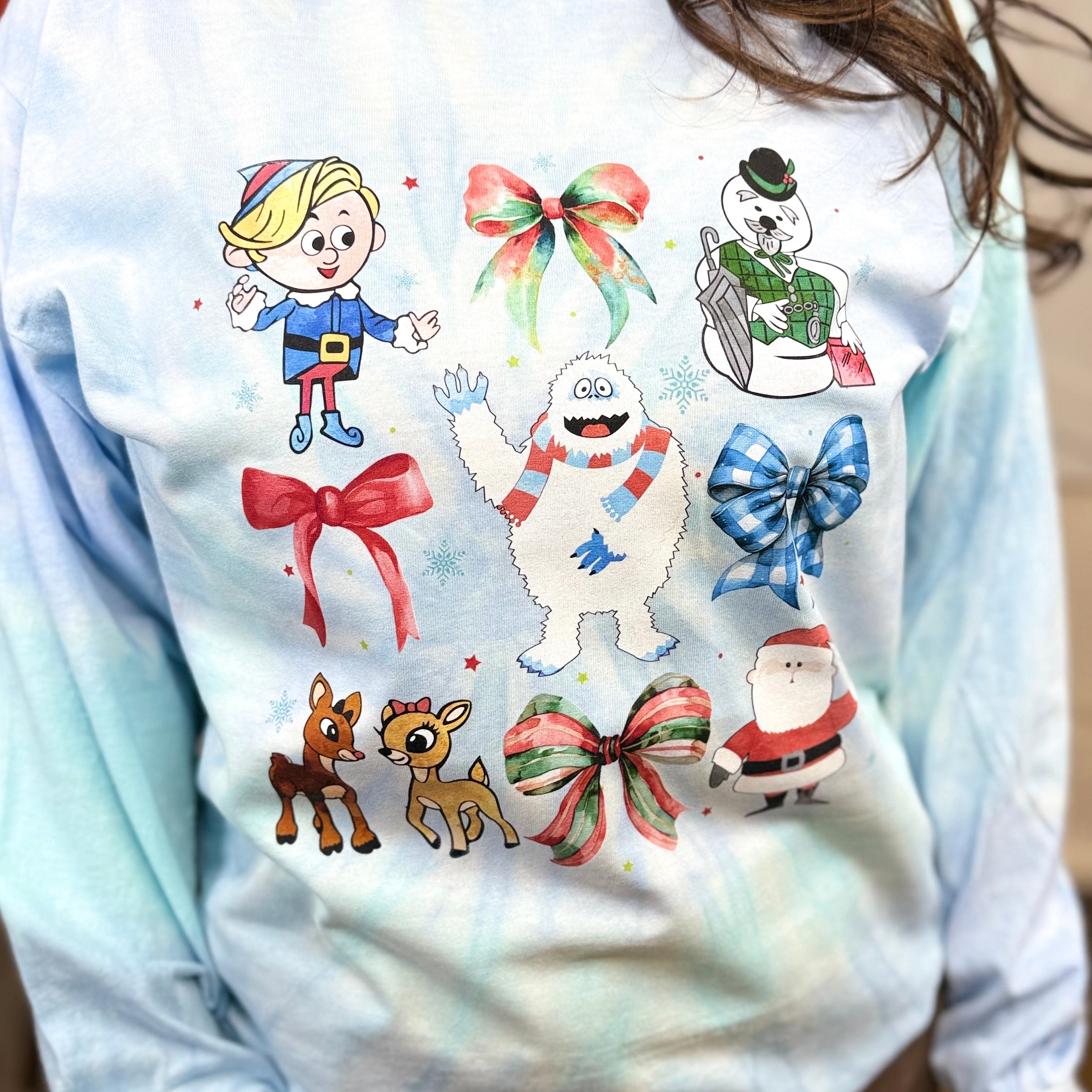 Retro Christmas Cartoon Graphic Tee-120 Long Sleeve Tops-Heathered Boho-Heathered Boho Boutique, Women's Fashion and Accessories in Palmetto, FL