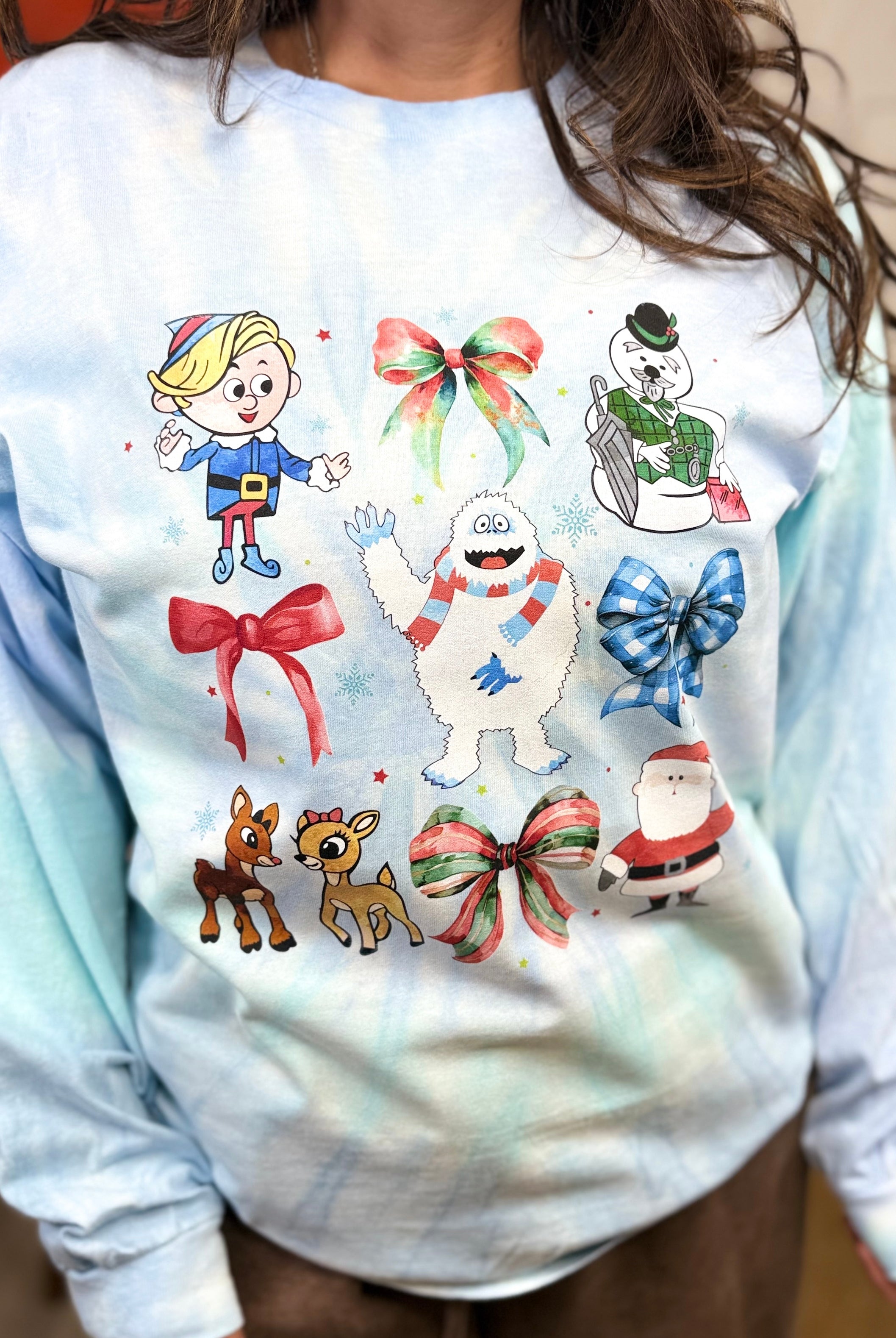 Retro Christmas Cartoon Graphic Tee-120 Long Sleeve Tops-Heathered Boho-Heathered Boho Boutique, Women's Fashion and Accessories in Palmetto, FL