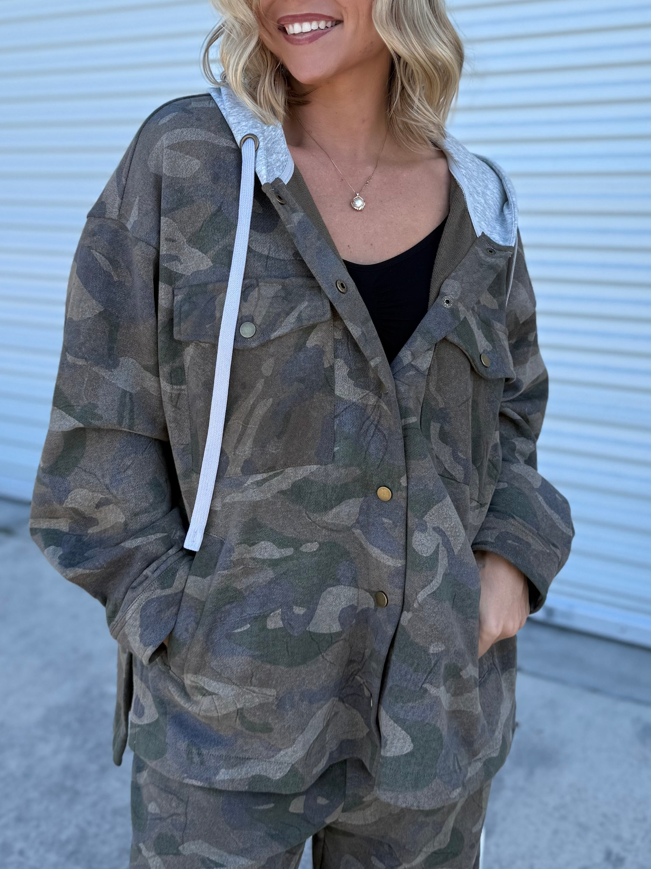 Camo Lovers Button Up Jacket-200 Jackets/Shackets-White Birch-Heathered Boho Boutique, Women's Fashion and Accessories in Palmetto, FL
