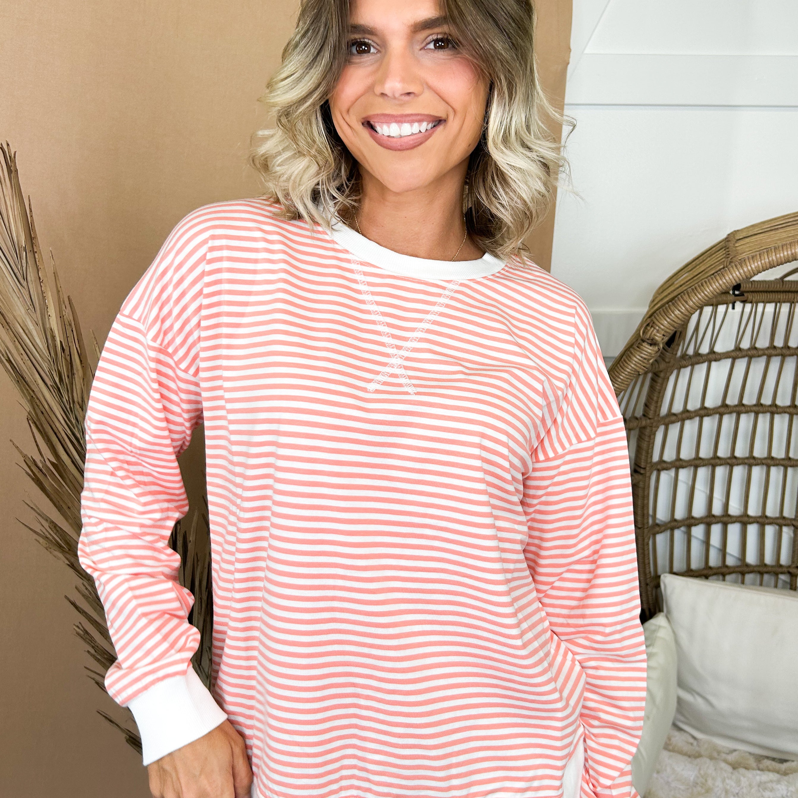 The Weekend Mood Striped Top-120 LONG SLEEVE TOPS-ZENANA-Heathered Boho Boutique, Women's Fashion and Accessories in Palmetto, FL