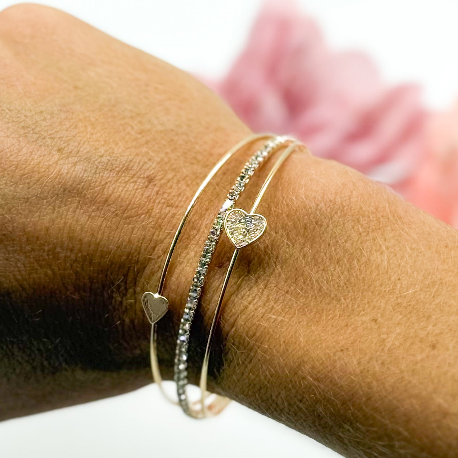 Stacked Cz Heart Shape Wire Cuff-310 Jewelry-RM Manufacturing-Heathered Boho Boutique, Women's Fashion and Accessories in Palmetto, FL