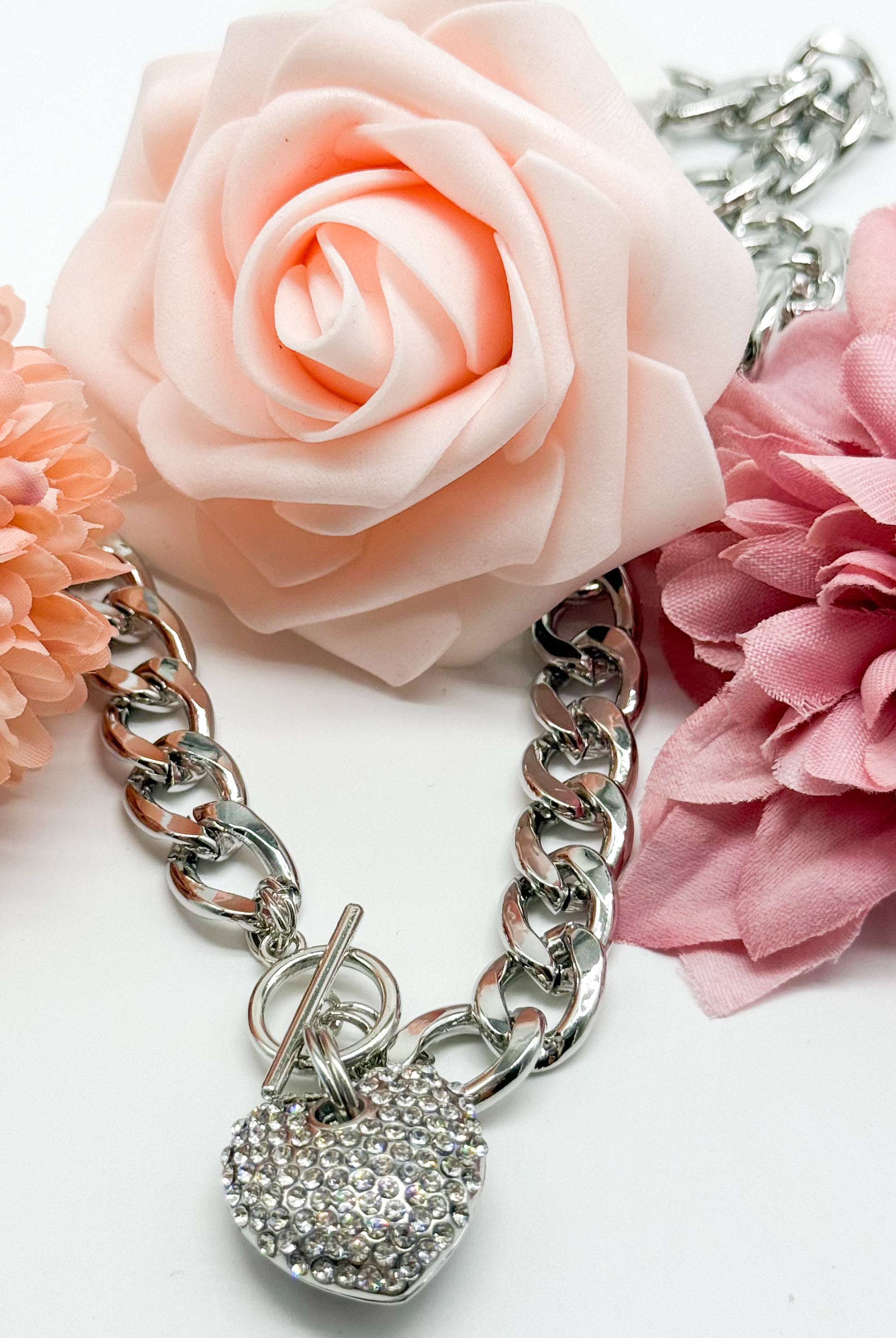 Puffy Pave Heart Necklace-310 Jewelry-RM Manufacturing-Heathered Boho Boutique, Women's Fashion and Accessories in Palmetto, FL