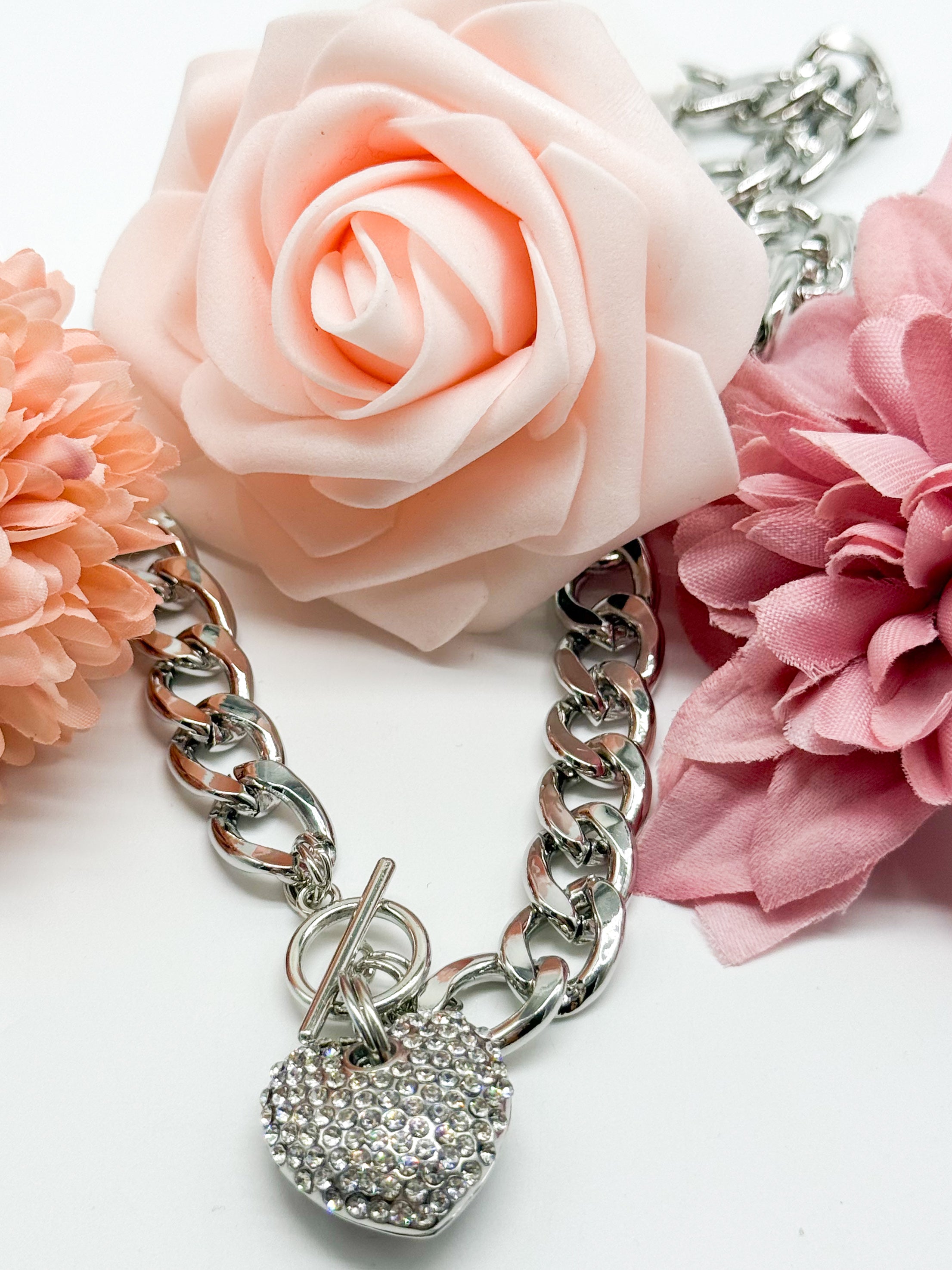 Puffy Pave Heart Necklace-310 Jewelry-RM Manufacturing-Heathered Boho Boutique, Women's Fashion and Accessories in Palmetto, FL