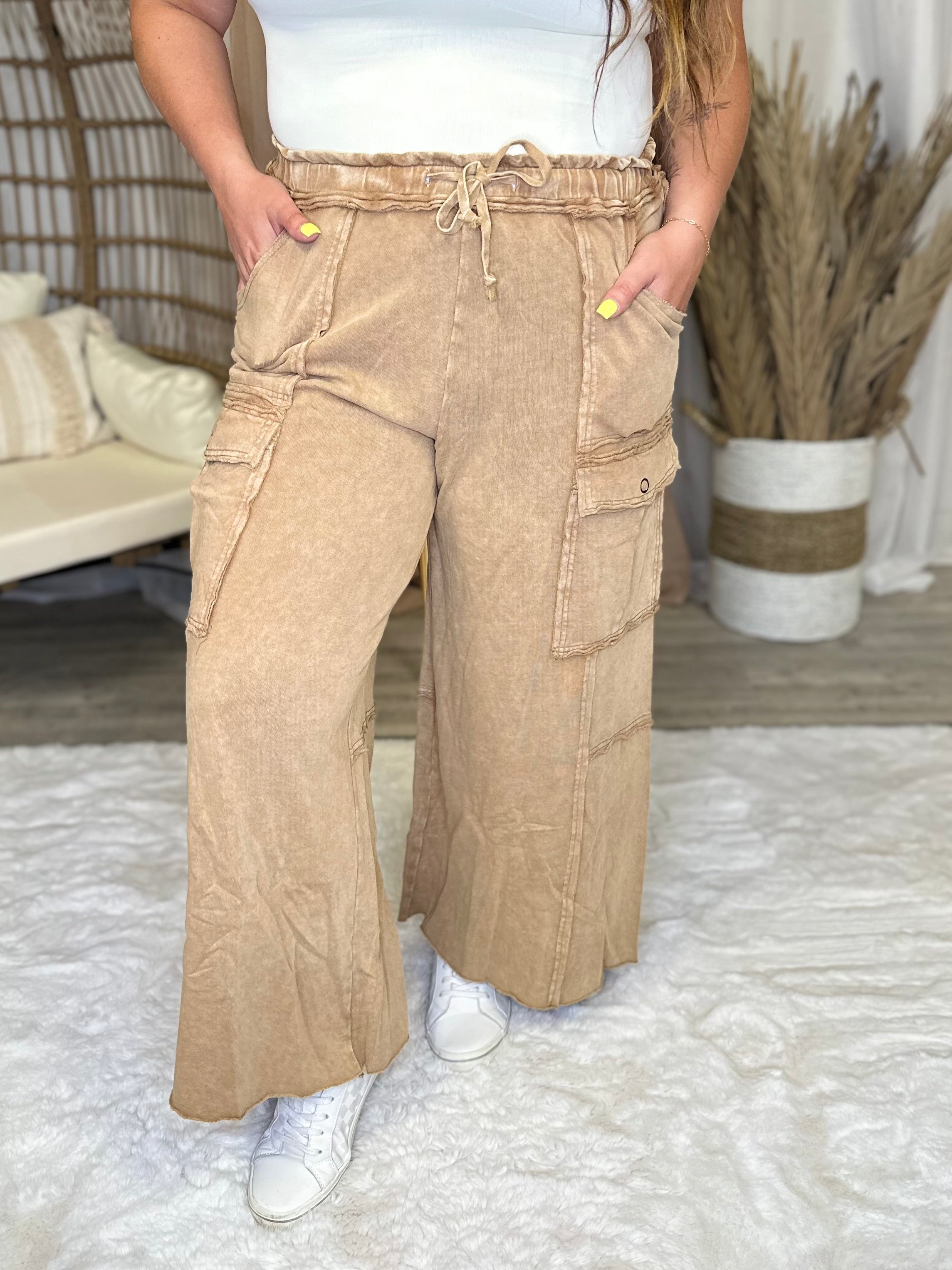 Restock: Feeling Good Utility Pull On Pants-150 PANTS-Easel-Heathered Boho Boutique, Women's Fashion and Accessories in Palmetto, FL