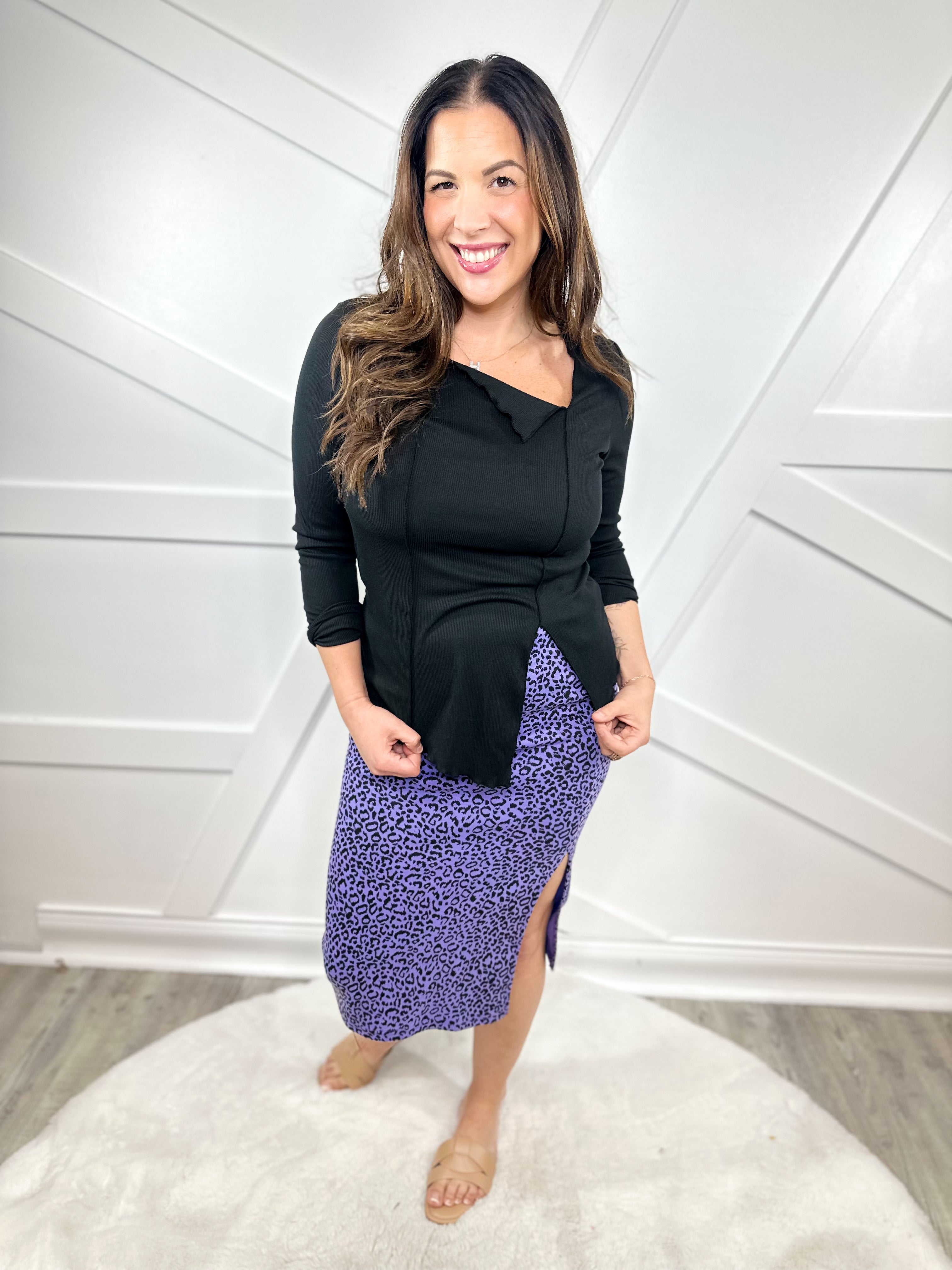 Free Spirit Asymmetrical Top- Black-120 LONG SLEEVE TOPS-7TH RAY-Heathered Boho Boutique, Women's Fashion and Accessories in Palmetto, FL