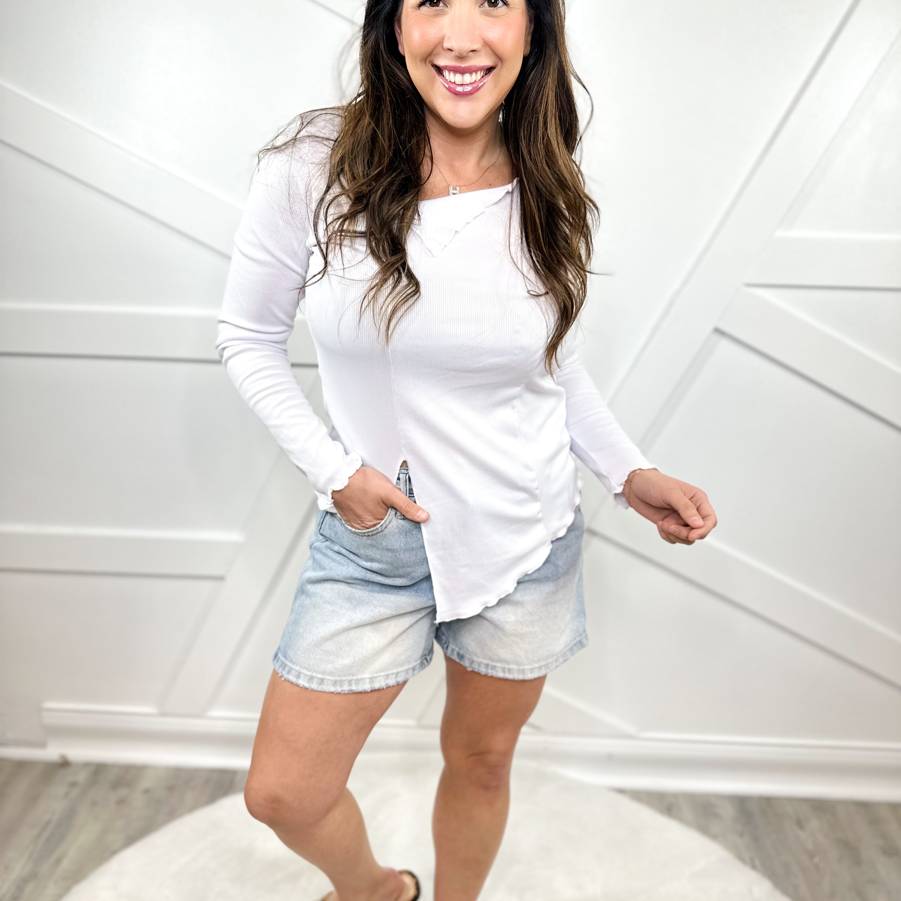 Free Spirit Asymmetrical Top- White-120 LONG SLEEVE TOPS-7TH RAY-Heathered Boho Boutique, Women's Fashion and Accessories in Palmetto, FL