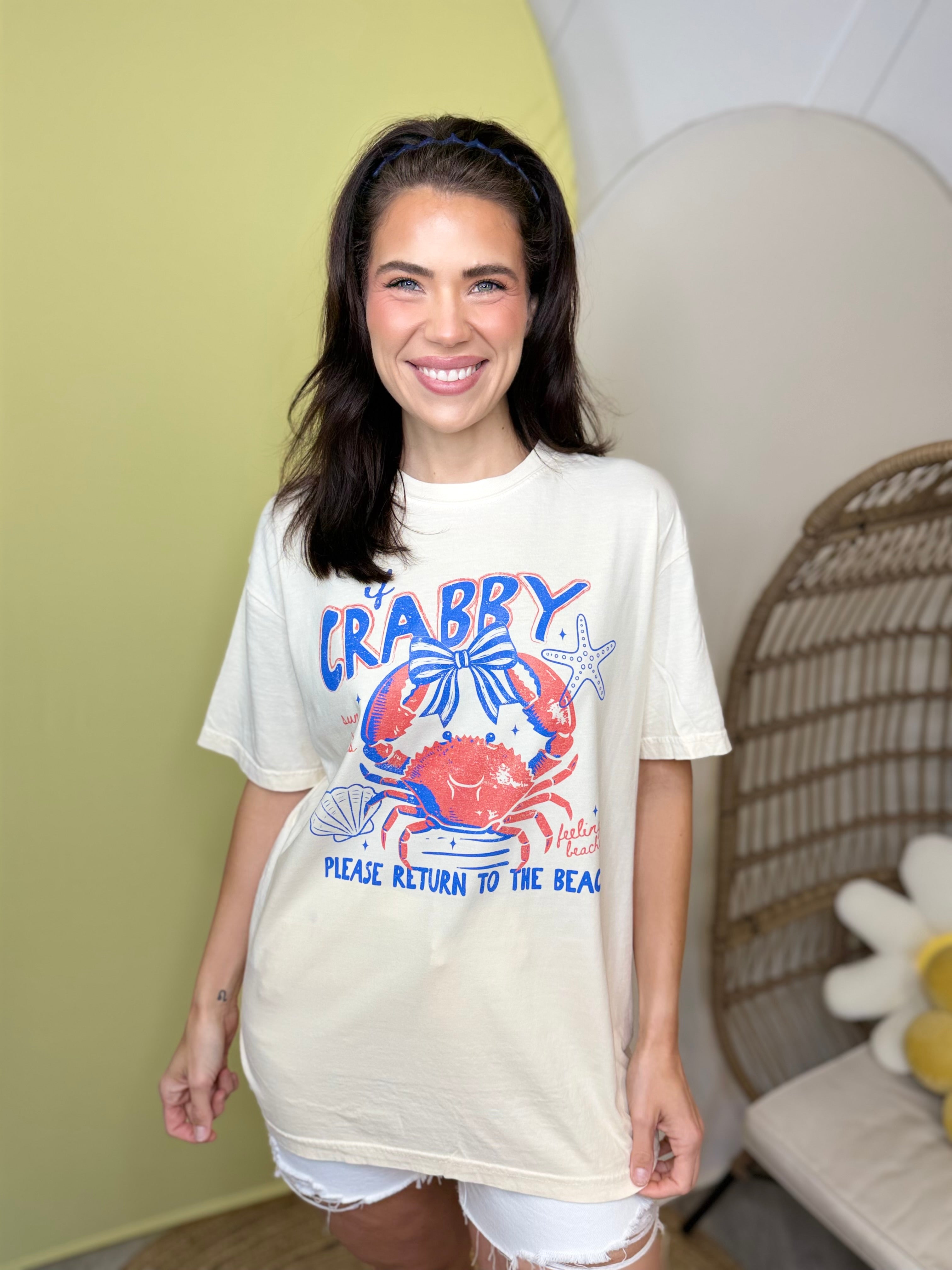 CRABBY- Please Return to the Beach Graphic Tee-130 Graphic Tees-Heathered Boho-Heathered Boho Boutique, Women's Fashion and Accessories in Palmetto, FL