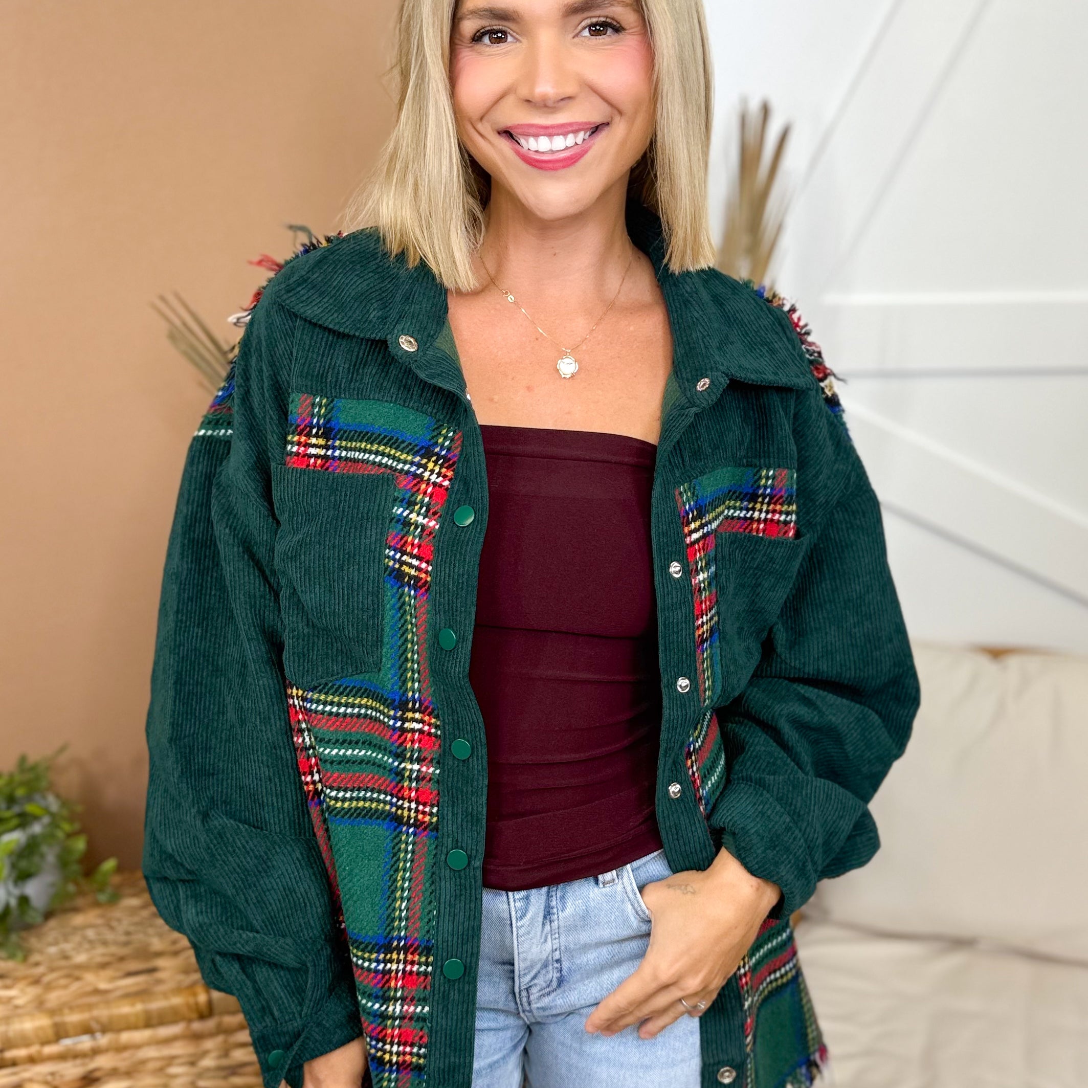 Tartan Shacket (Reg & Curvy)-200 Jackets/Shackets-Jade by Jane-Heathered Boho Boutique, Women's Fashion and Accessories in Palmetto, FL