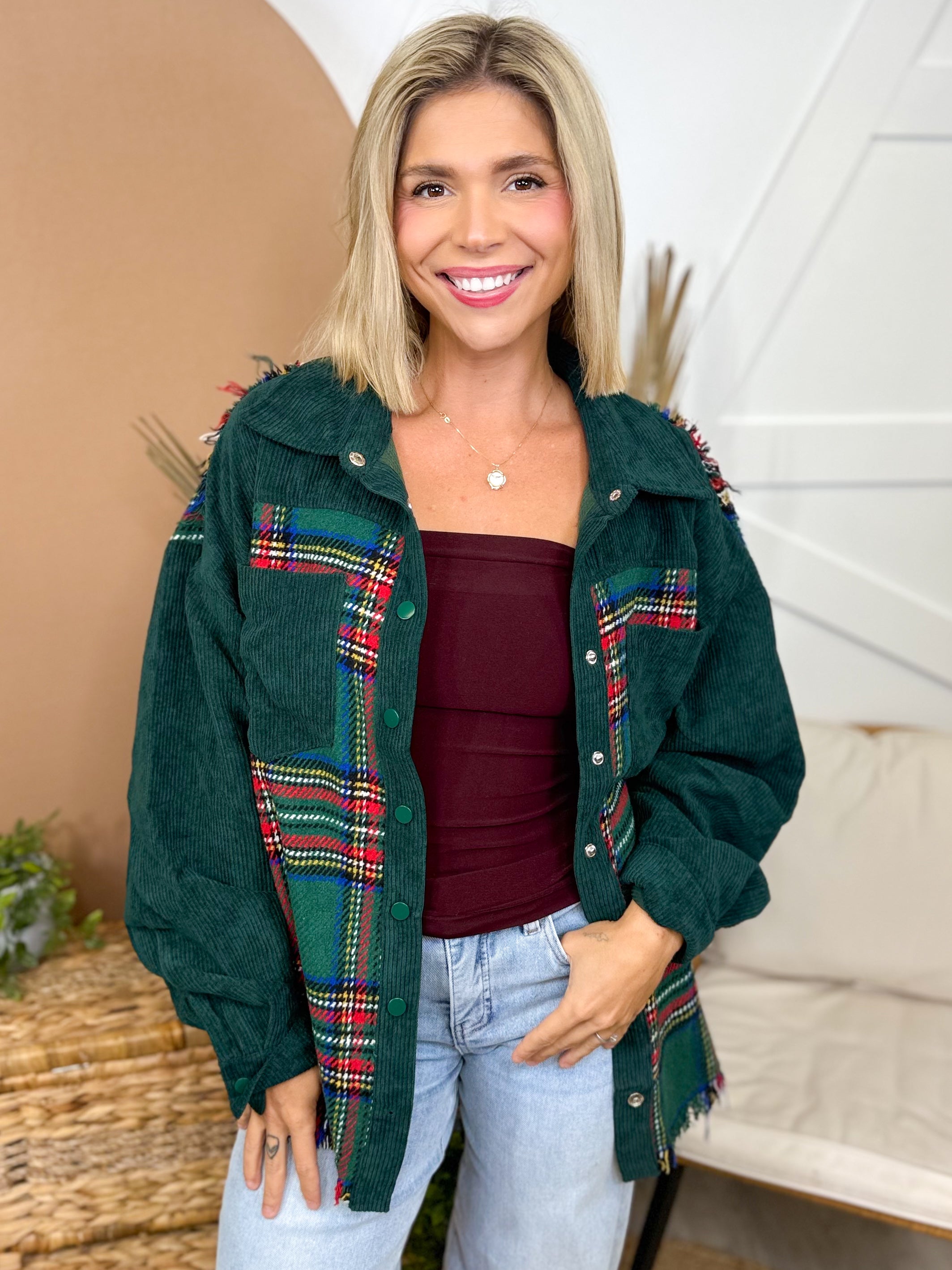 Tartan Shacket (Reg & Curvy)-200 Jackets/Shackets-Jade by Jane-Heathered Boho Boutique, Women's Fashion and Accessories in Palmetto, FL