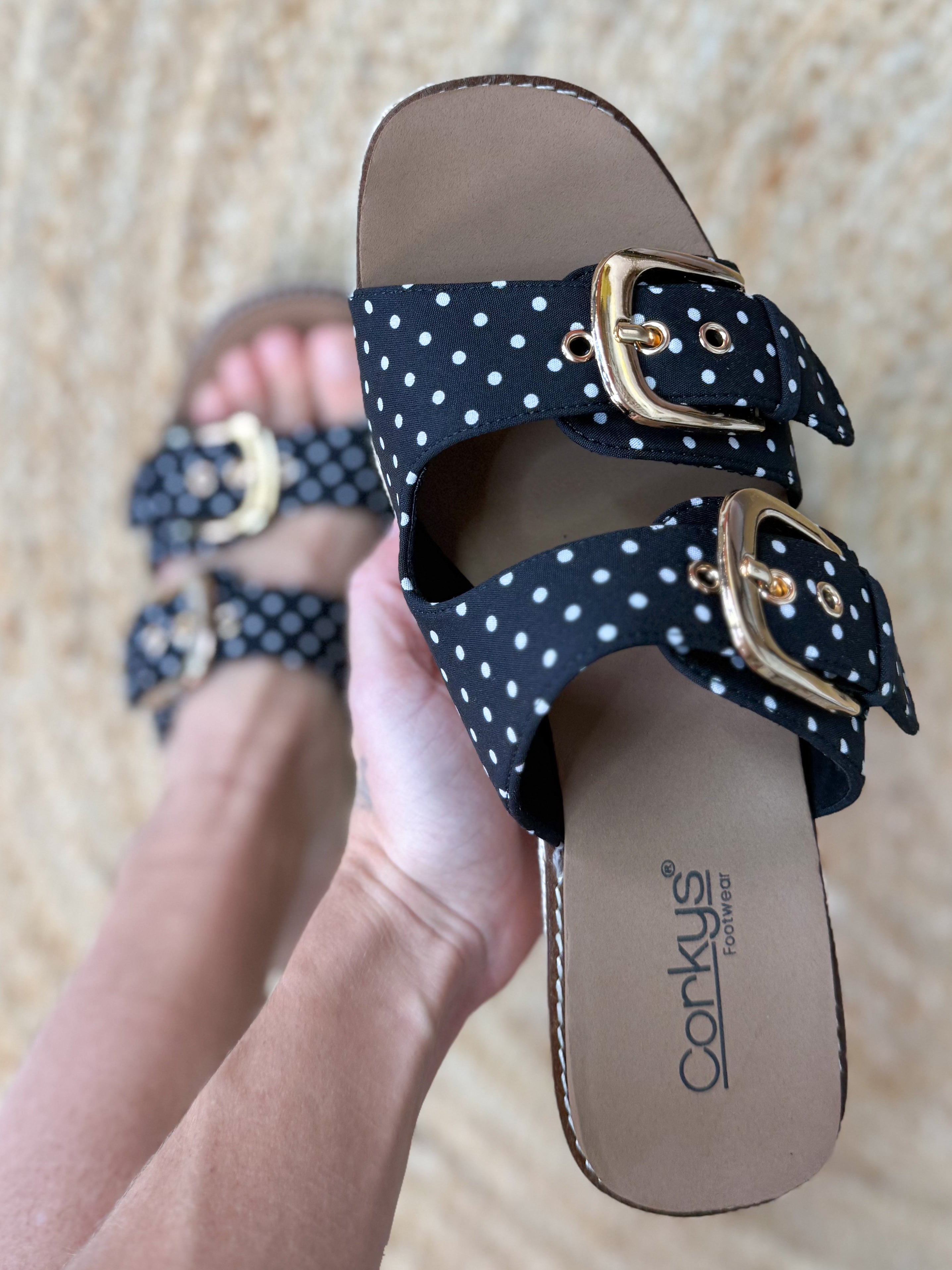 Manifest Wedges - Black White Polka Dot-350 Shoes-Corkys-Heathered Boho Boutique, Women's Fashion and Accessories in Palmetto, FL
