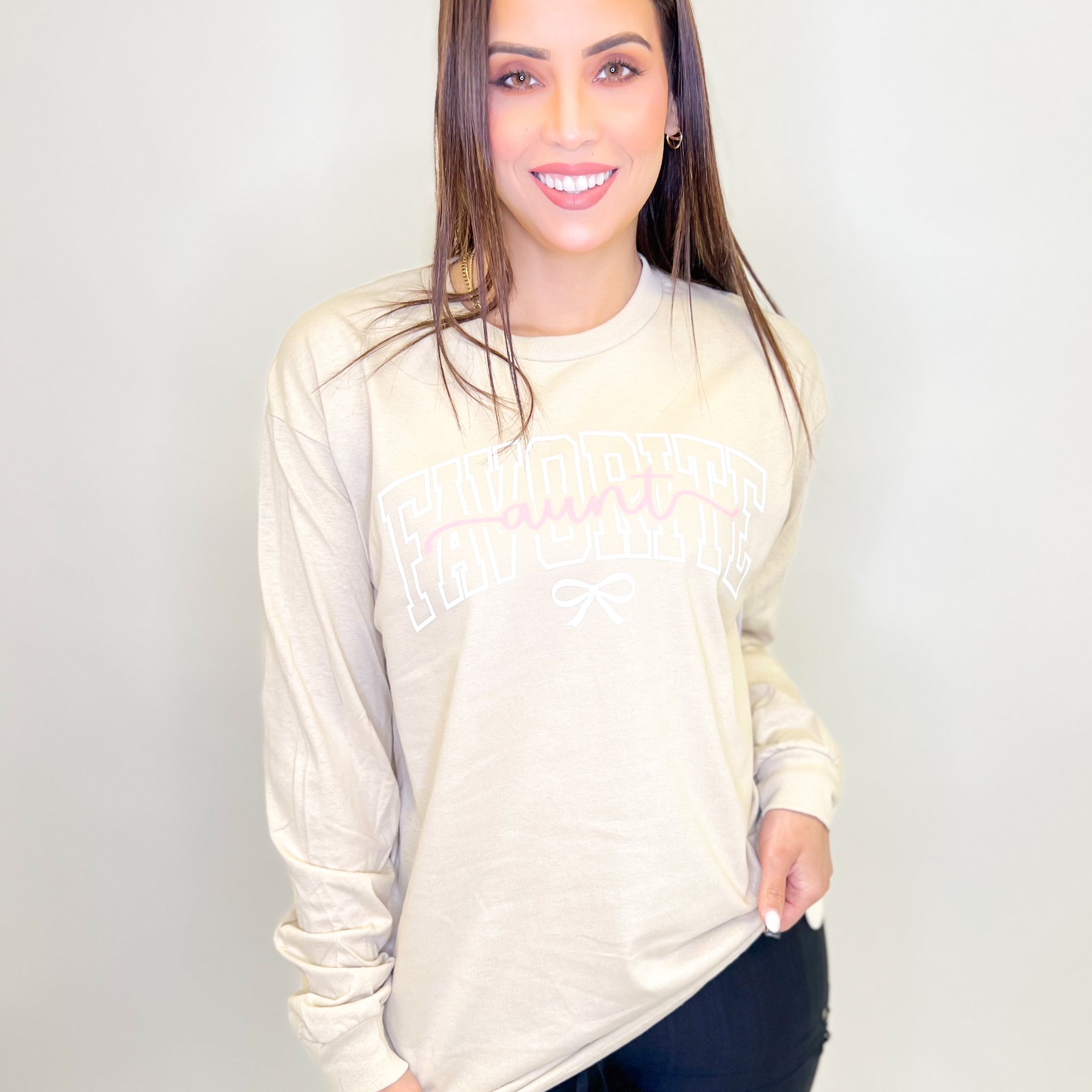 Favorite Aunt Graphic Long Sleeve-130 Graphic Tees-Heathered Boho-Heathered Boho Boutique, Women's Fashion and Accessories in Palmetto, FL