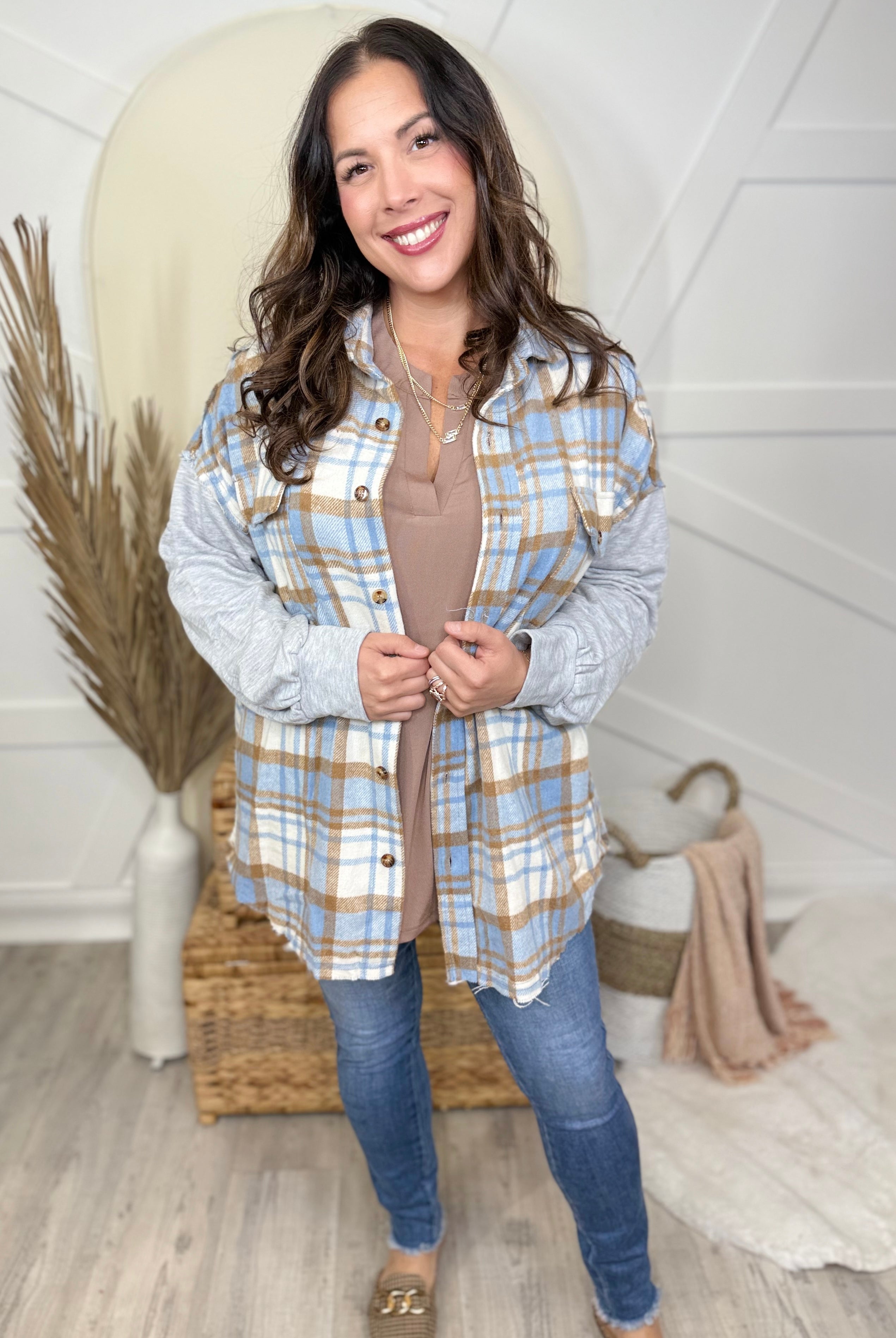 Restock: The Patch Shacket-200 Jackets/Shackets-White Birch-Heathered Boho Boutique, Women's Fashion and Accessories in Palmetto, FL