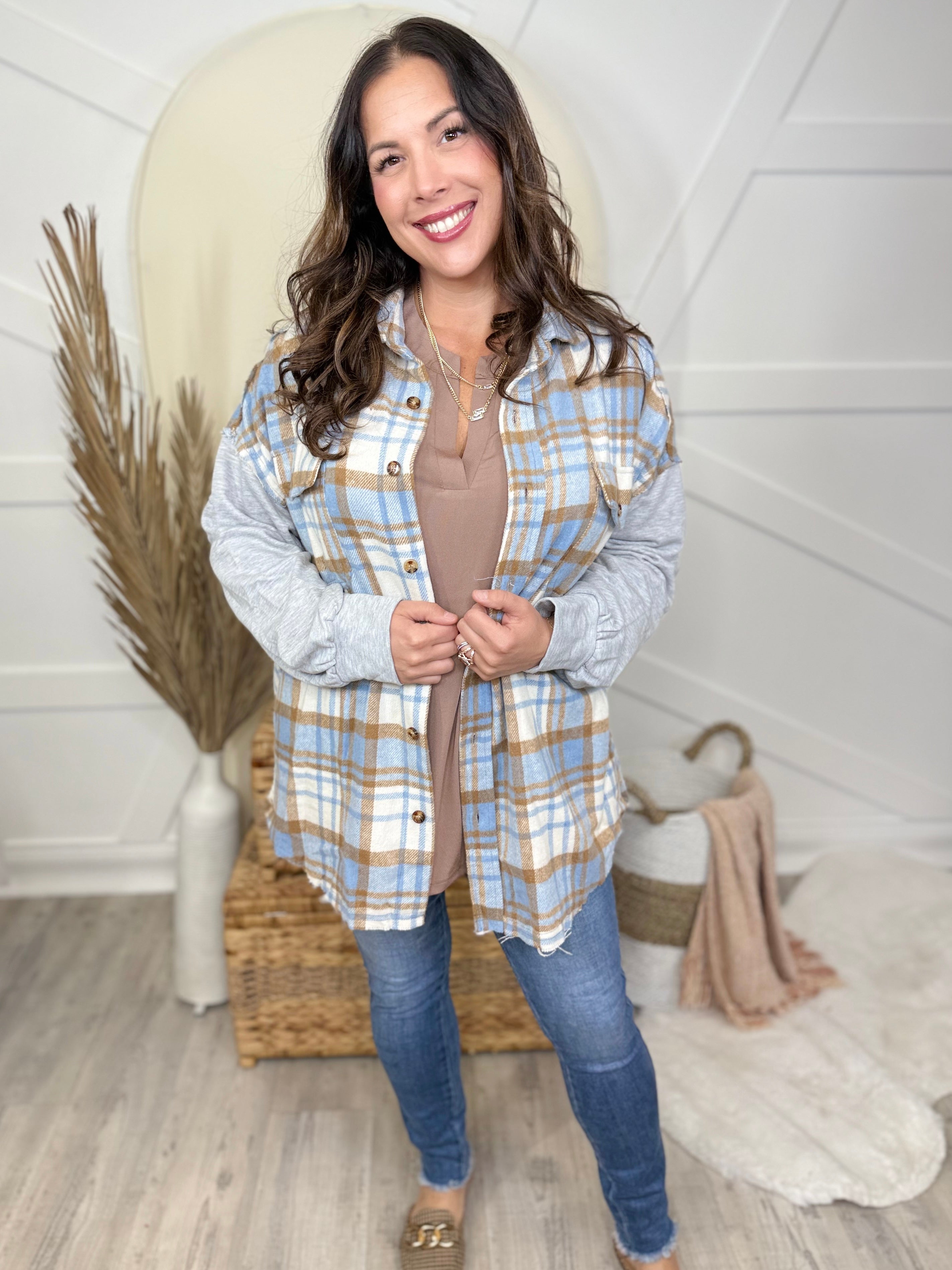 Restock: The Patch Shacket-200 Jackets/Shackets-White Birch-Heathered Boho Boutique, Women's Fashion and Accessories in Palmetto, FL