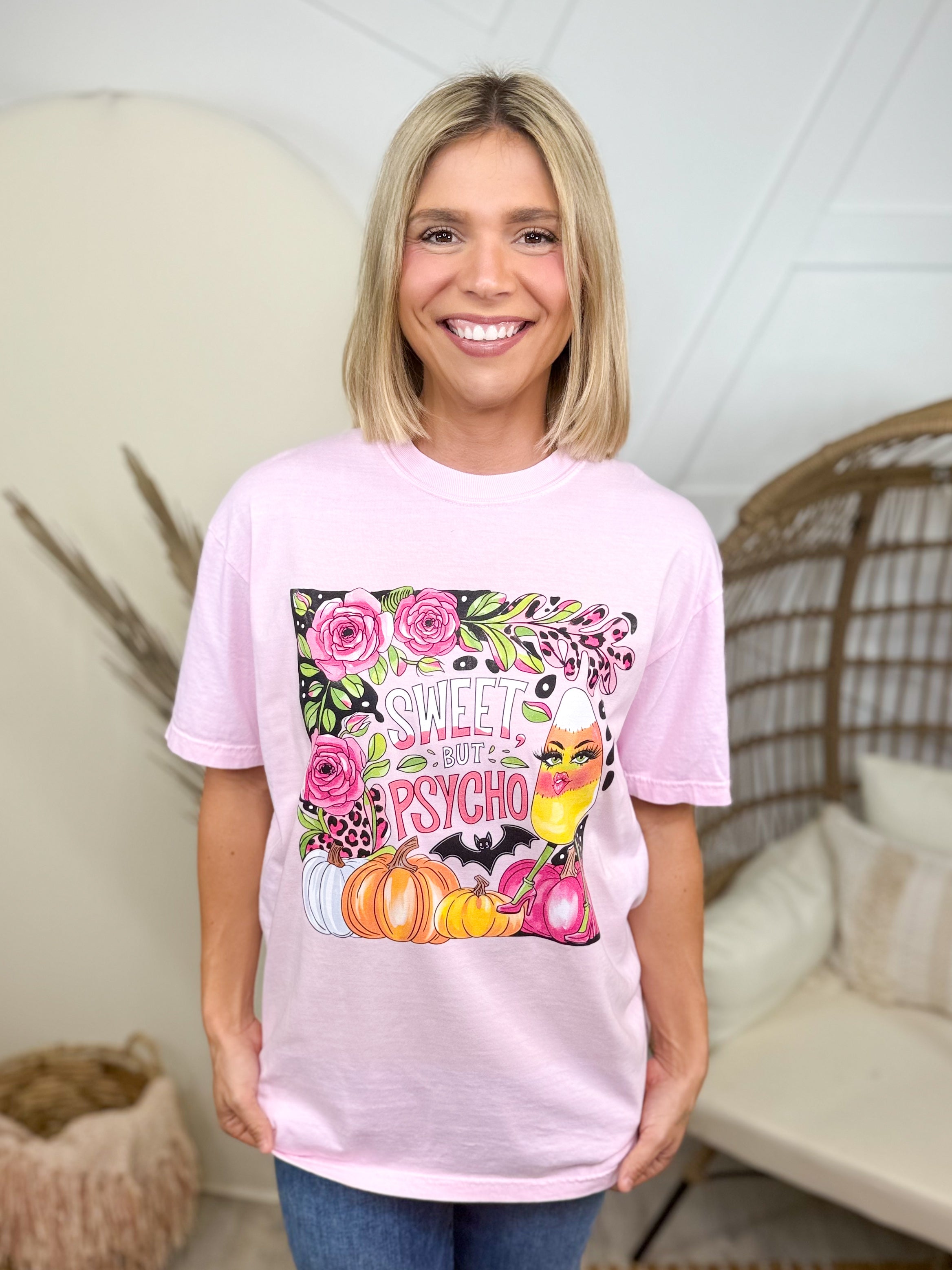 Sweet But Psycho Graphic Tee-130 Graphic Tees-Heathered Boho-Heathered Boho Boutique, Women's Fashion and Accessories in Palmetto, FL
