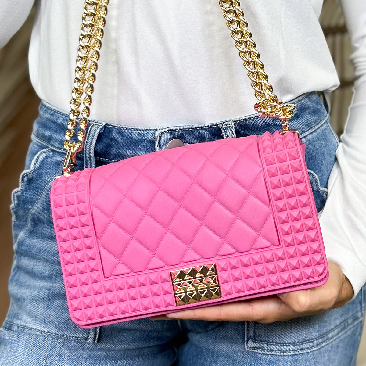 Donna Studded Chain Crossbody Bag-320 Bags-Jen & Co.-Heathered Boho Boutique, Women's Fashion and Accessories in Palmetto, FL