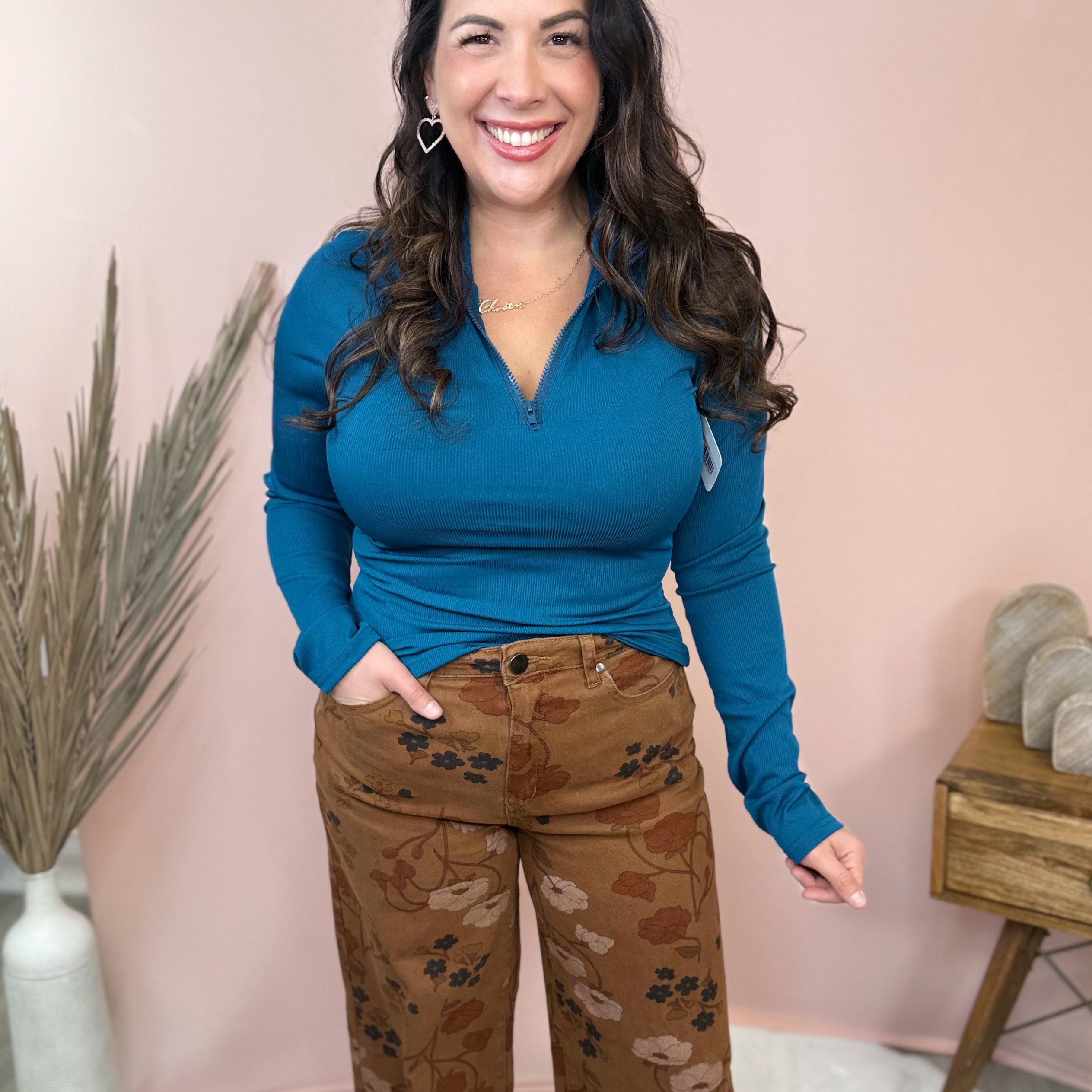 Lush Half Zip Long Sleeve Top-120 Long Sleeve Tops-Heathered Boho-Heathered Boho Boutique, Women's Fashion and Accessories in Palmetto, FL