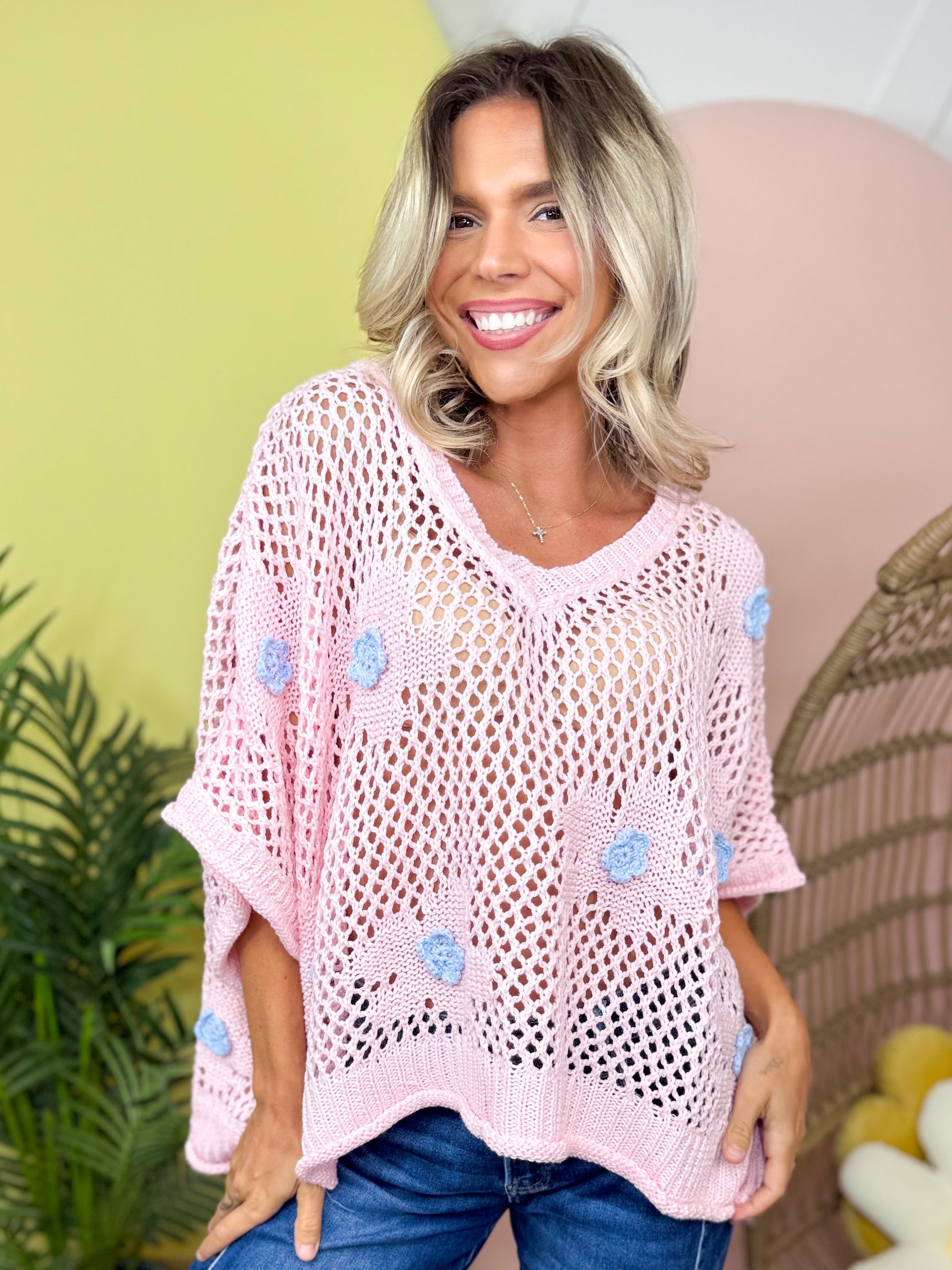 Bloom Babe Crochet Sweater-125 Sweater-POL-Heathered Boho Boutique, Women's Fashion and Accessories in Palmetto, FL