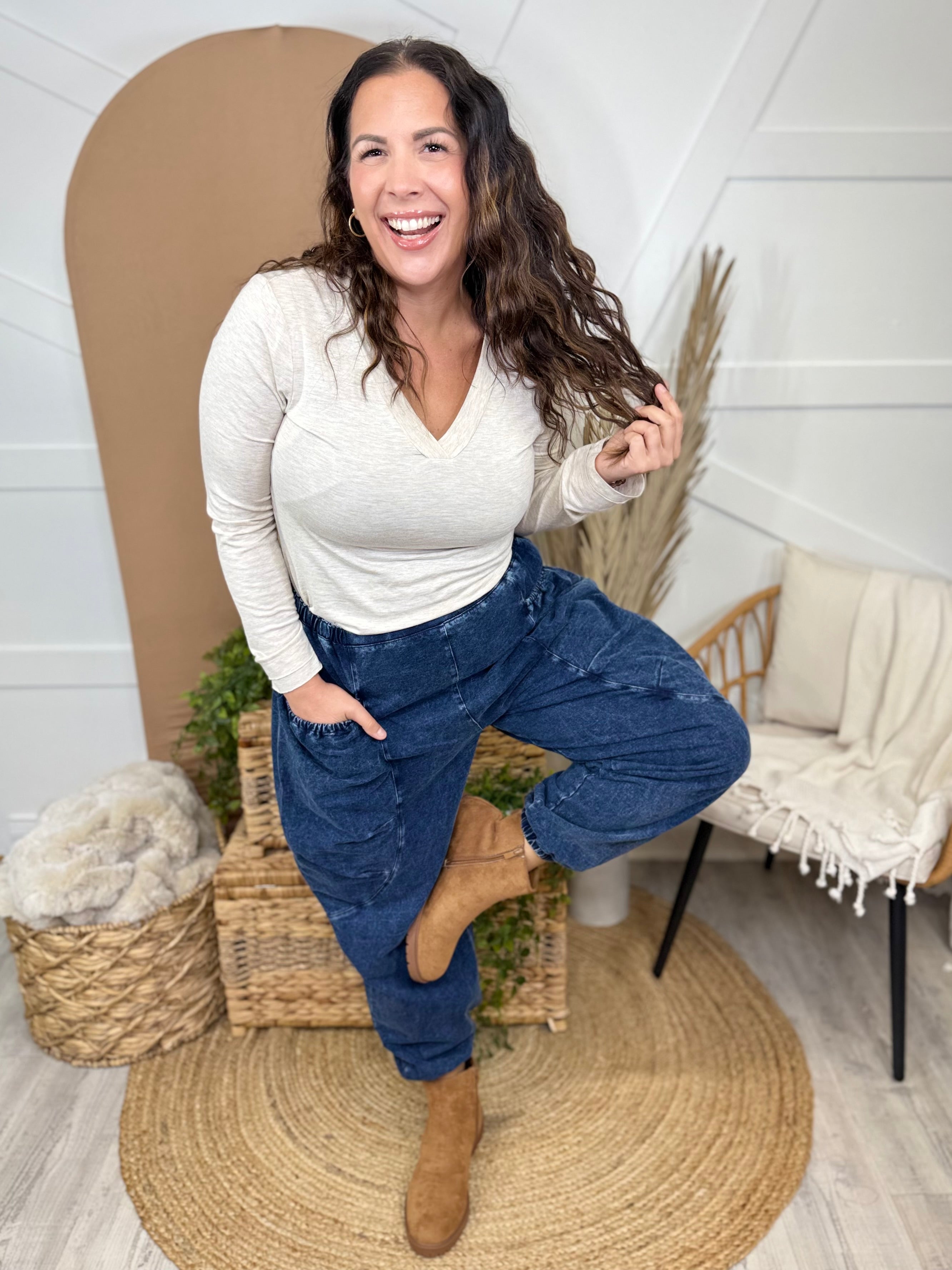 BLACK FRIDAY: Bombshell Barrel Pants-150 PANTS-MONO B-Heathered Boho Boutique, Women's Fashion and Accessories in Palmetto, FL