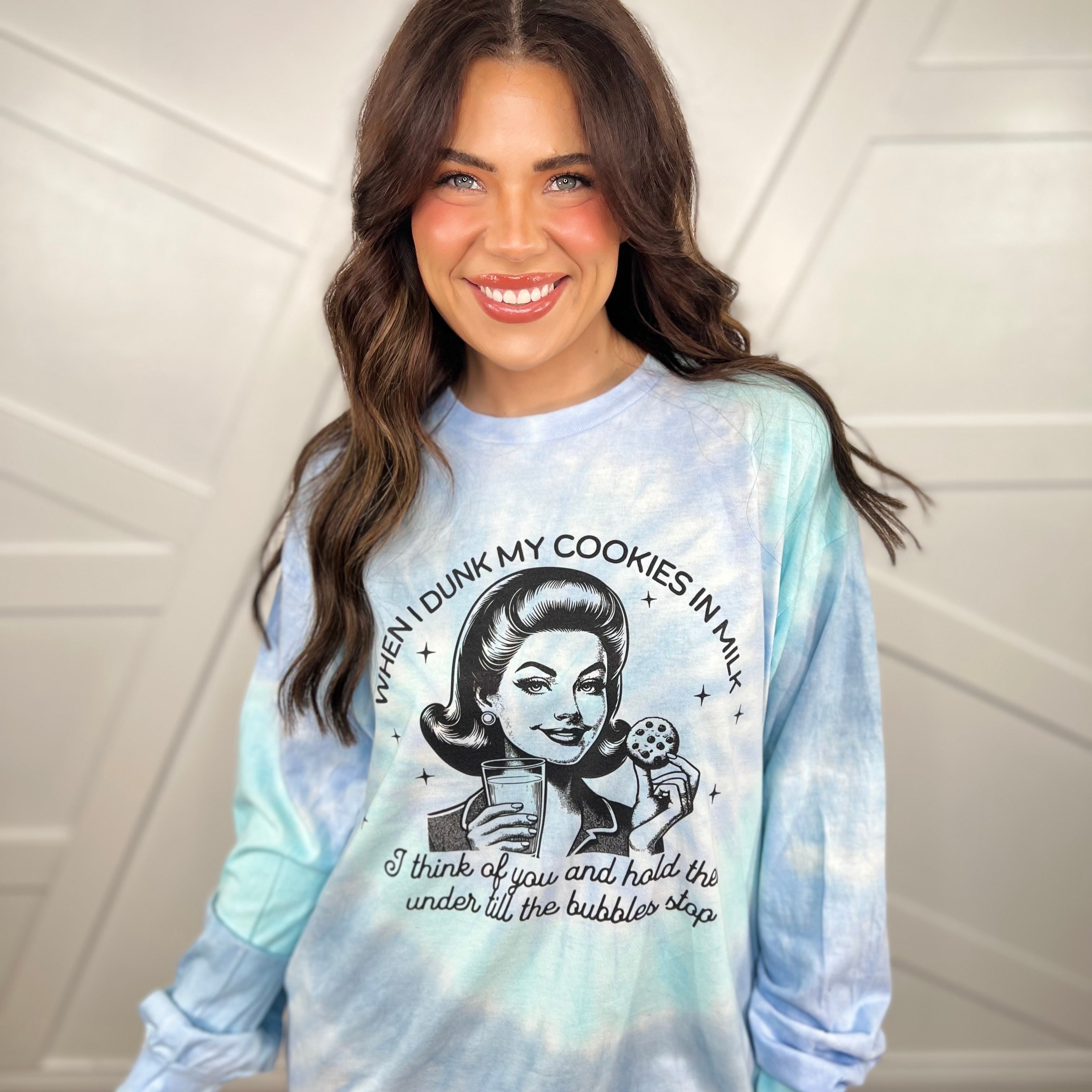 Dunk My Cookies Graphic Long Sleeve-130 Graphic Tees-Heathered Boho-Heathered Boho Boutique, Women's Fashion and Accessories in Palmetto, FL