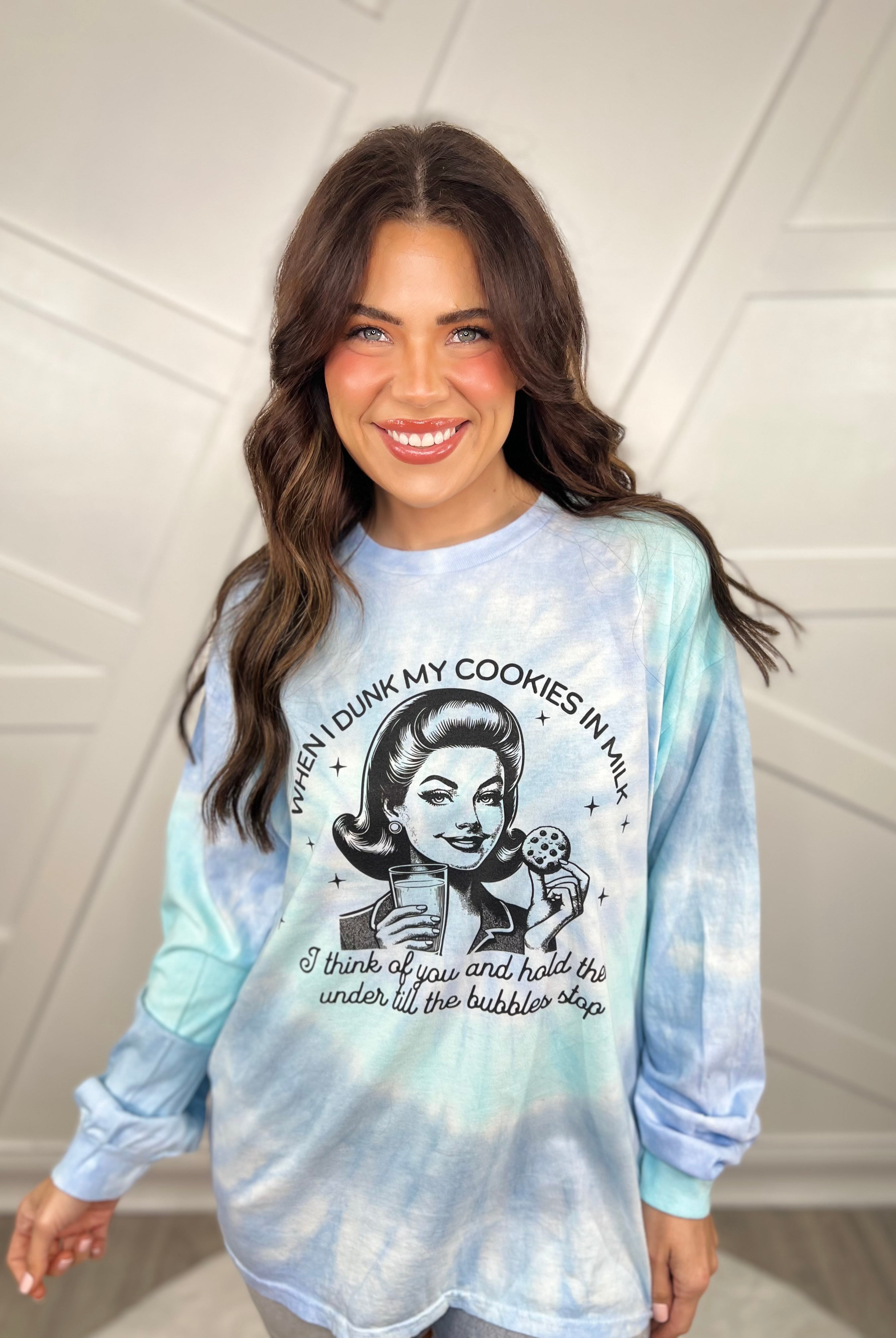 Dunk My Cookies Graphic Long Sleeve-130 Graphic Tees-Heathered Boho-Heathered Boho Boutique, Women's Fashion and Accessories in Palmetto, FL