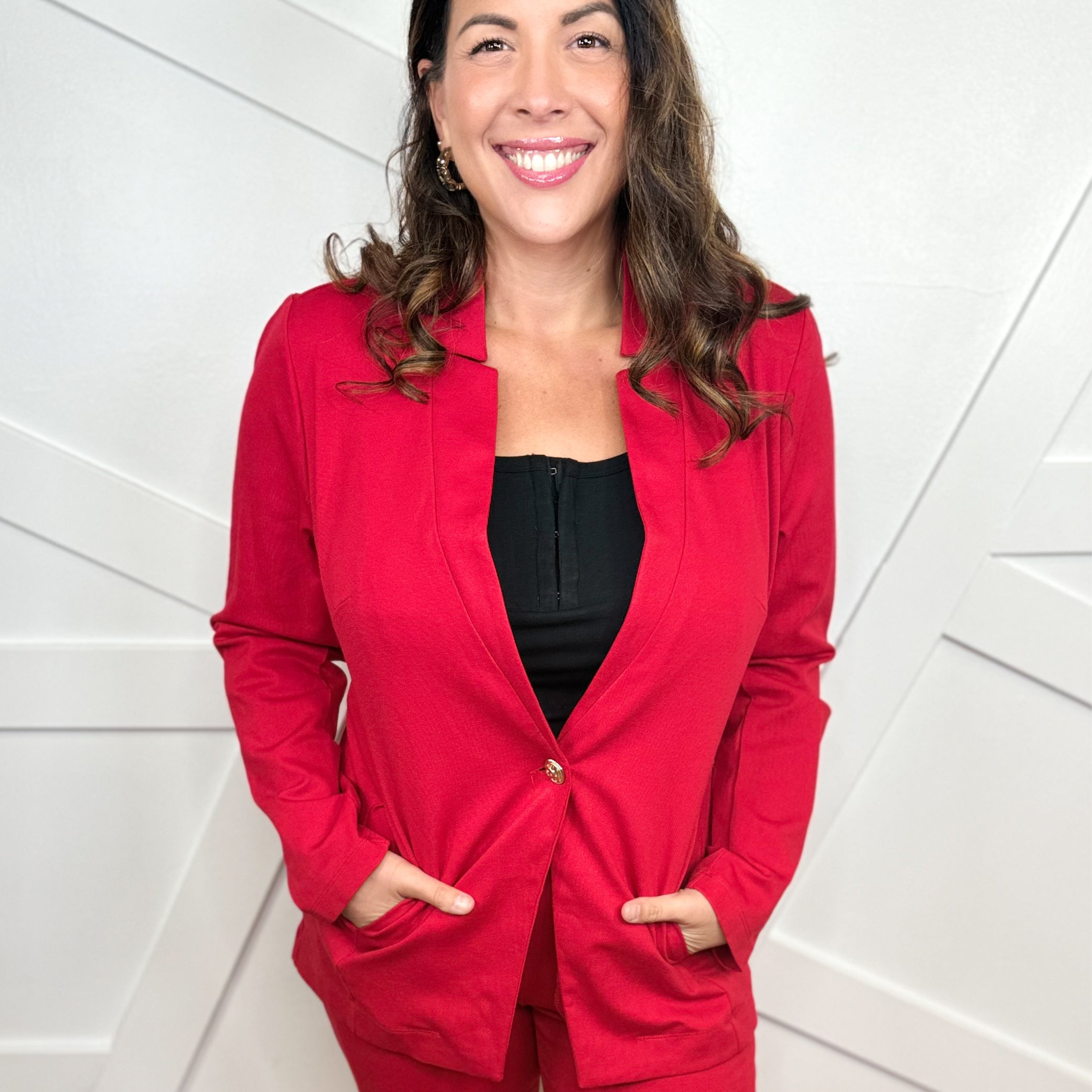 Executive Jacket - Red-200 JACKETS/SHACKETS-DEAR SCARLETT-Heathered Boho Boutique, Women's Fashion and Accessories in Palmetto, FL