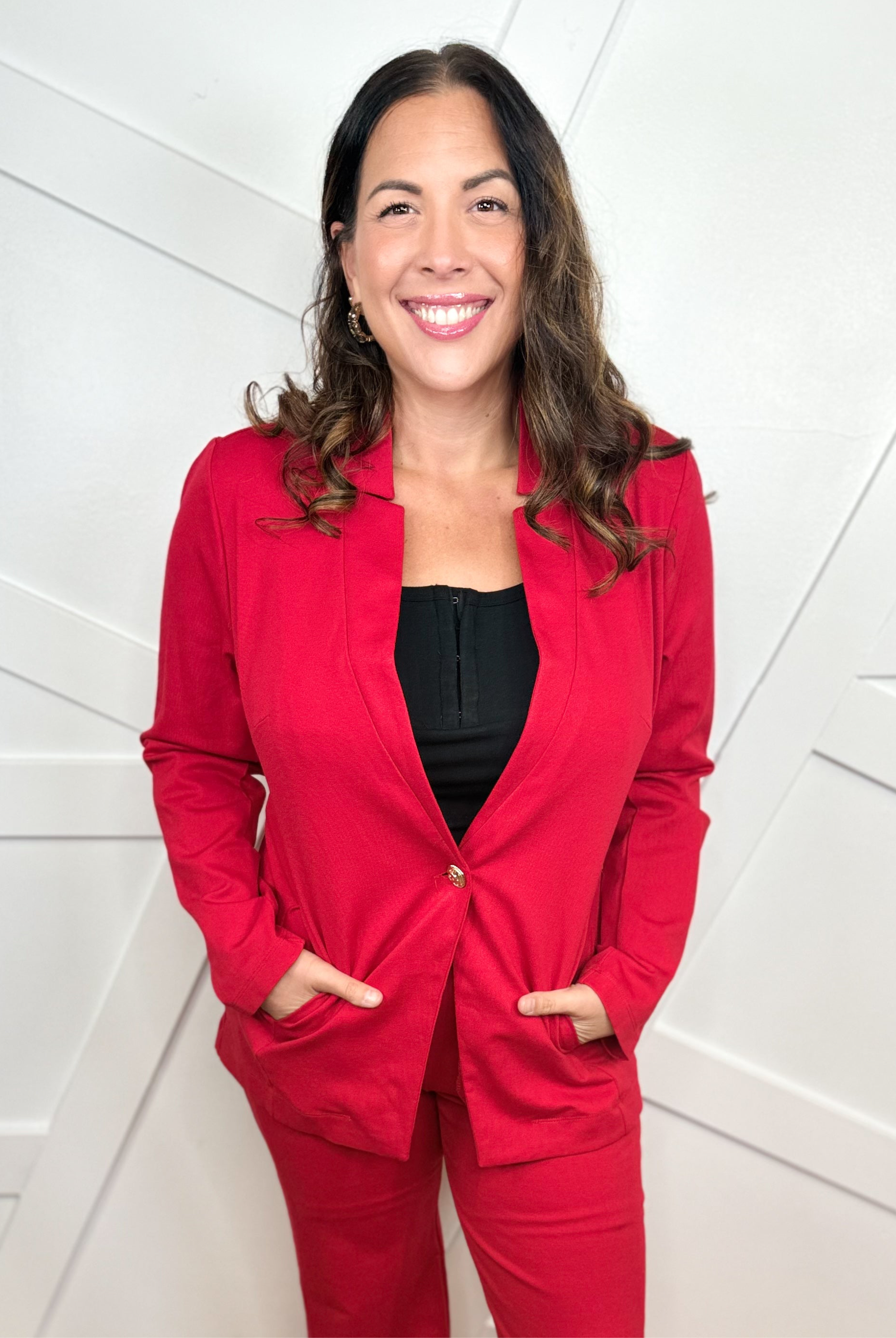 Executive Jacket - Red-200 JACKETS/SHACKETS-DEAR SCARLETT-Heathered Boho Boutique, Women's Fashion and Accessories in Palmetto, FL