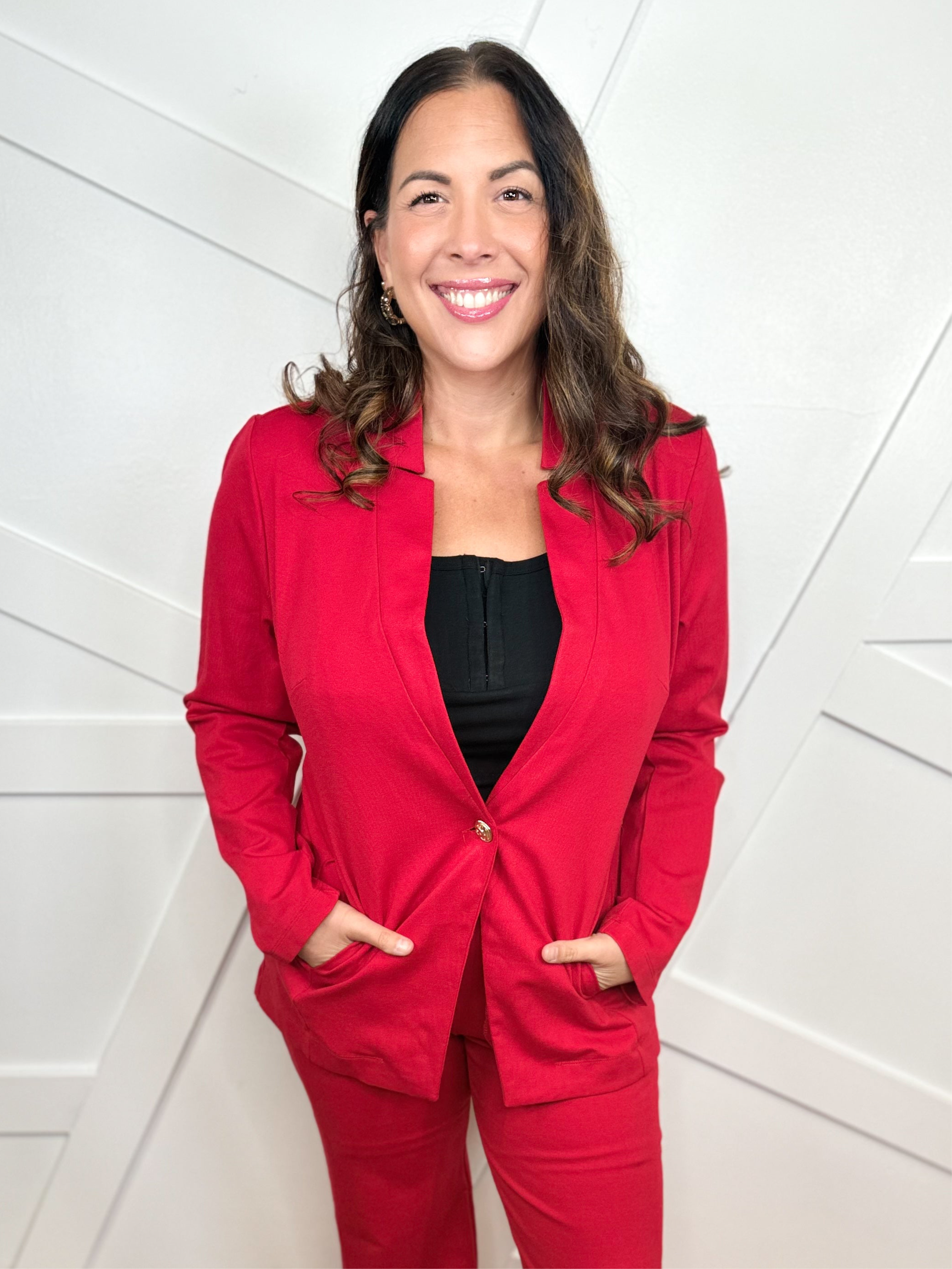 Executive Jacket - Red-200 JACKETS/SHACKETS-DEAR SCARLETT-Heathered Boho Boutique, Women's Fashion and Accessories in Palmetto, FL