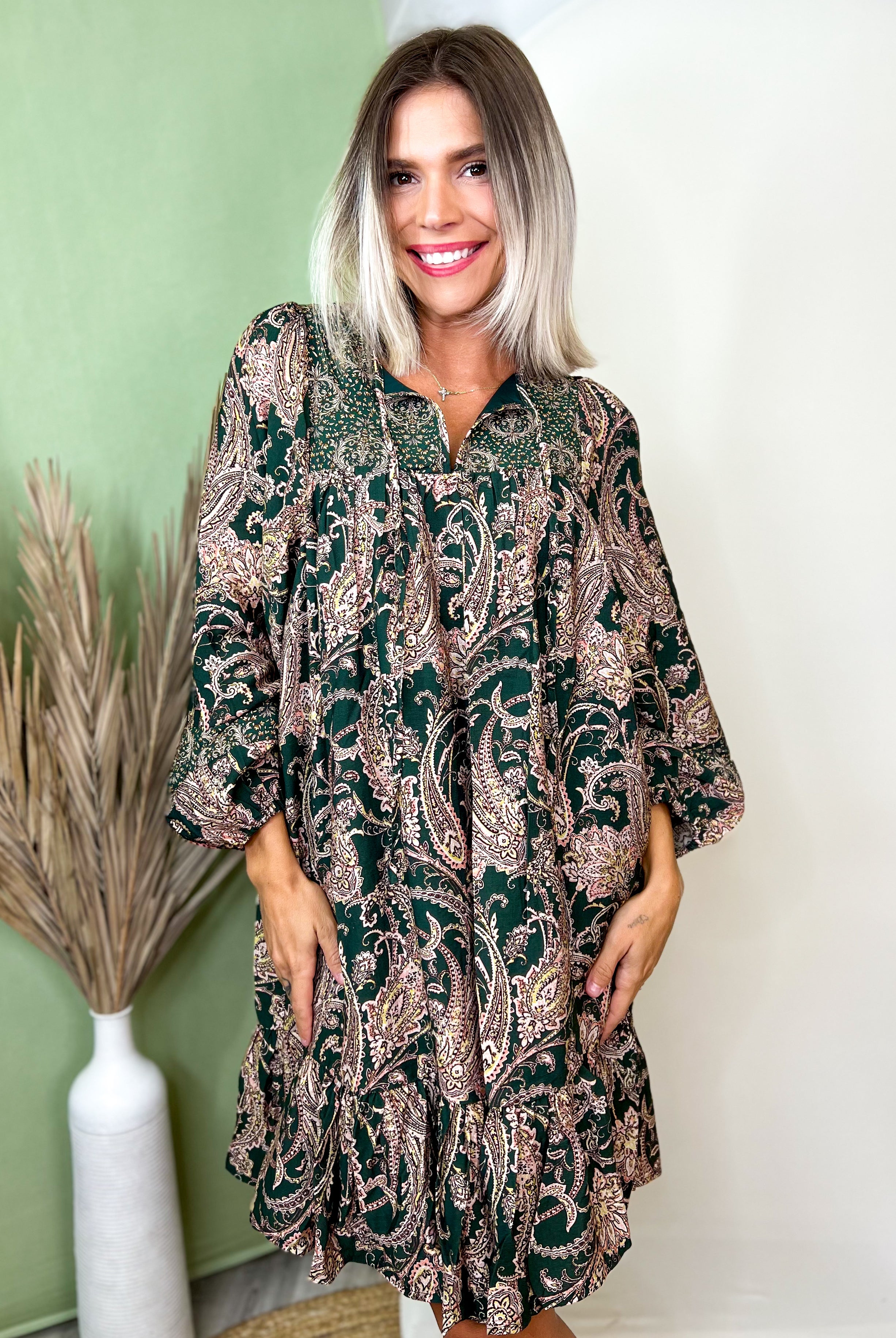 Grove On Paisley Dress-230 DRESSES/JUMPSUITS/ROMPERS-HEIMISH-Heathered Boho Boutique, Women's Fashion and Accessories in Palmetto, FL