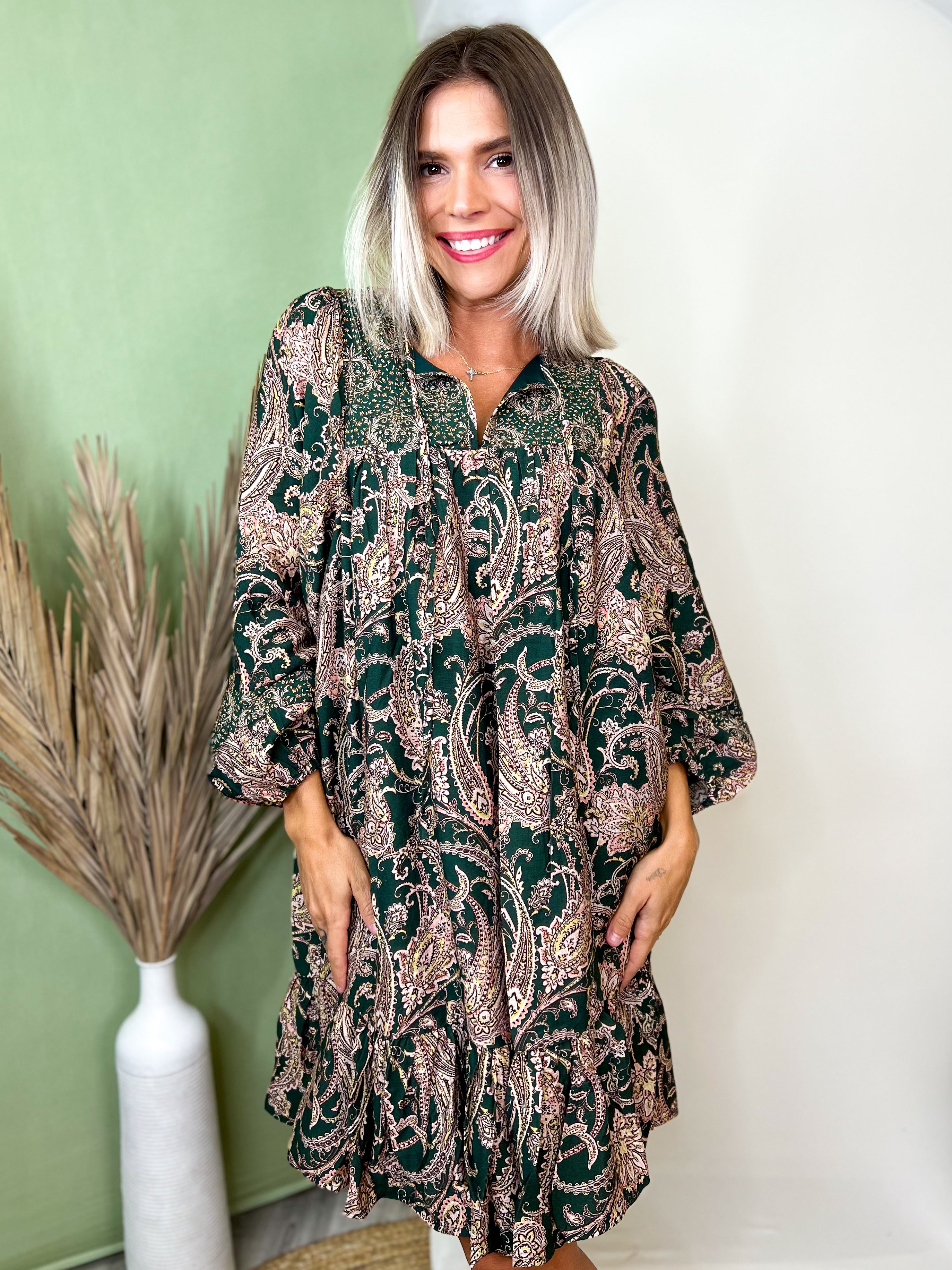 Grove On Paisley Dress-230 DRESSES/JUMPSUITS/ROMPERS-HEIMISH-Heathered Boho Boutique, Women's Fashion and Accessories in Palmetto, FL