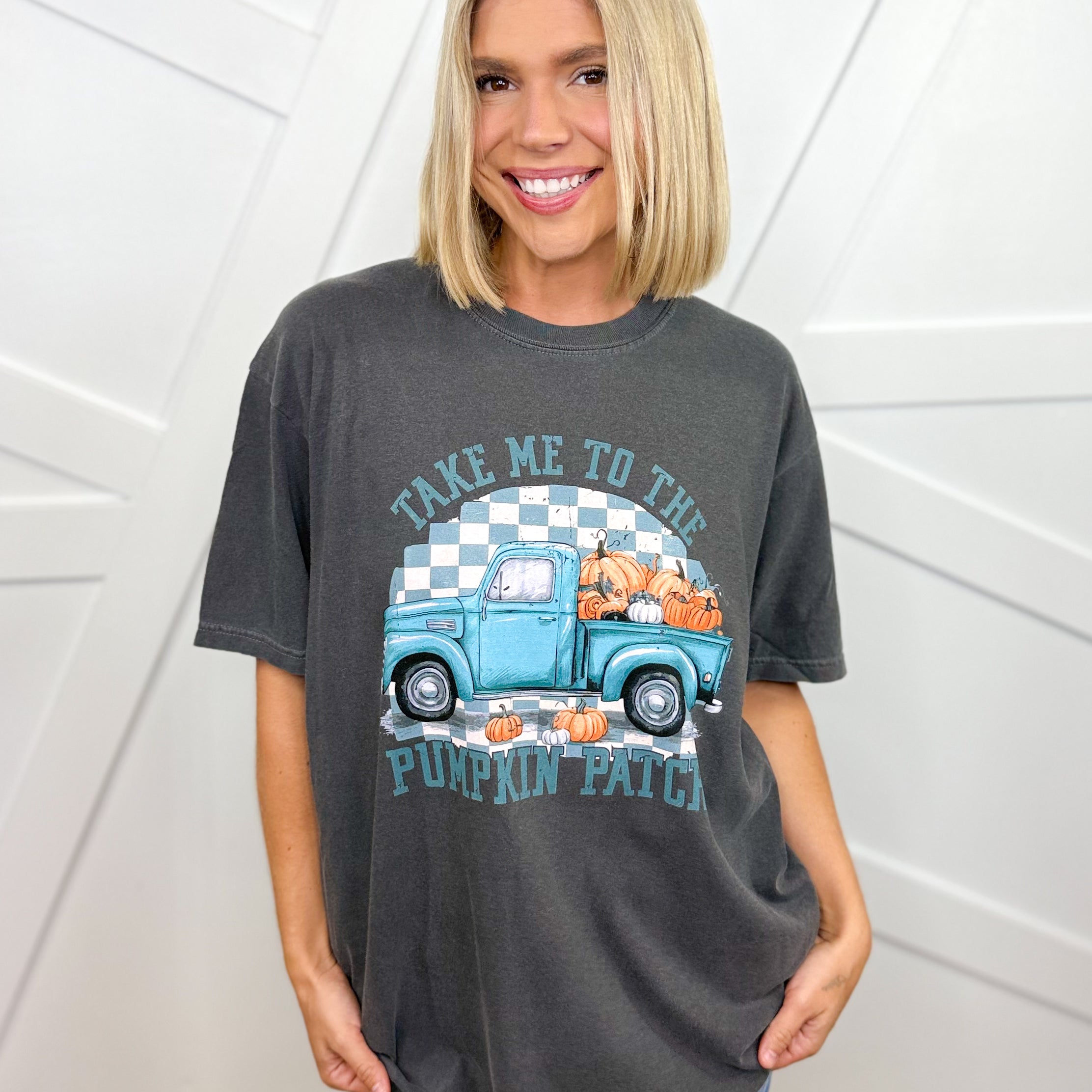 Take Me to the Pumpkin Patch Graphic Tee-Pepper-120 Long Sleeve Tops-Heathered Boho-Heathered Boho Boutique, Women's Fashion and Accessories in Palmetto, FL